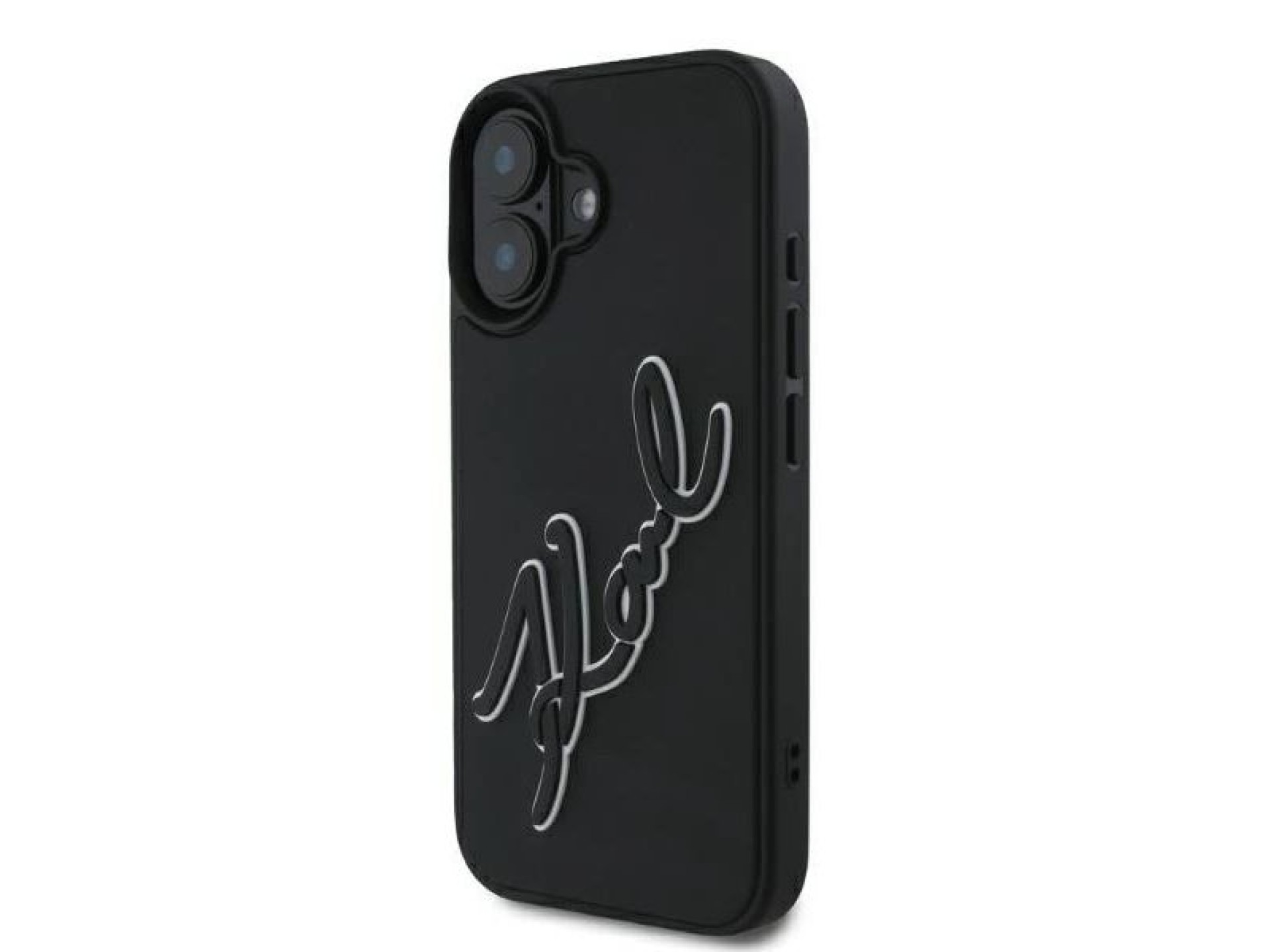 Capa para iPhone 16 com a assinatura de Karl Lagerfeld em borracha 3D - Preta