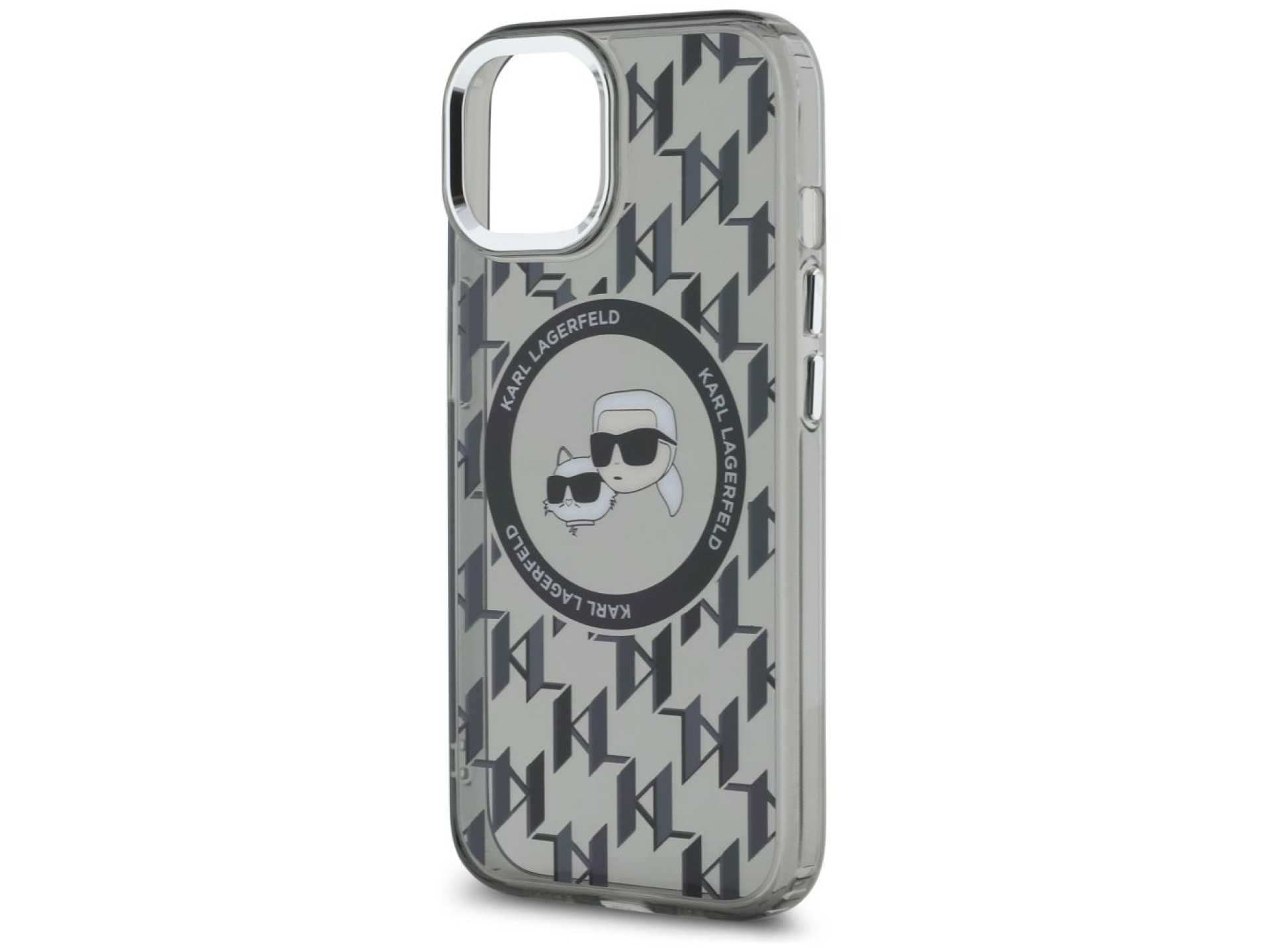 Karl Lagerfeld IML Monogram Karl & Choupette Head MagSafe iPhone 15 Plus Case - Black