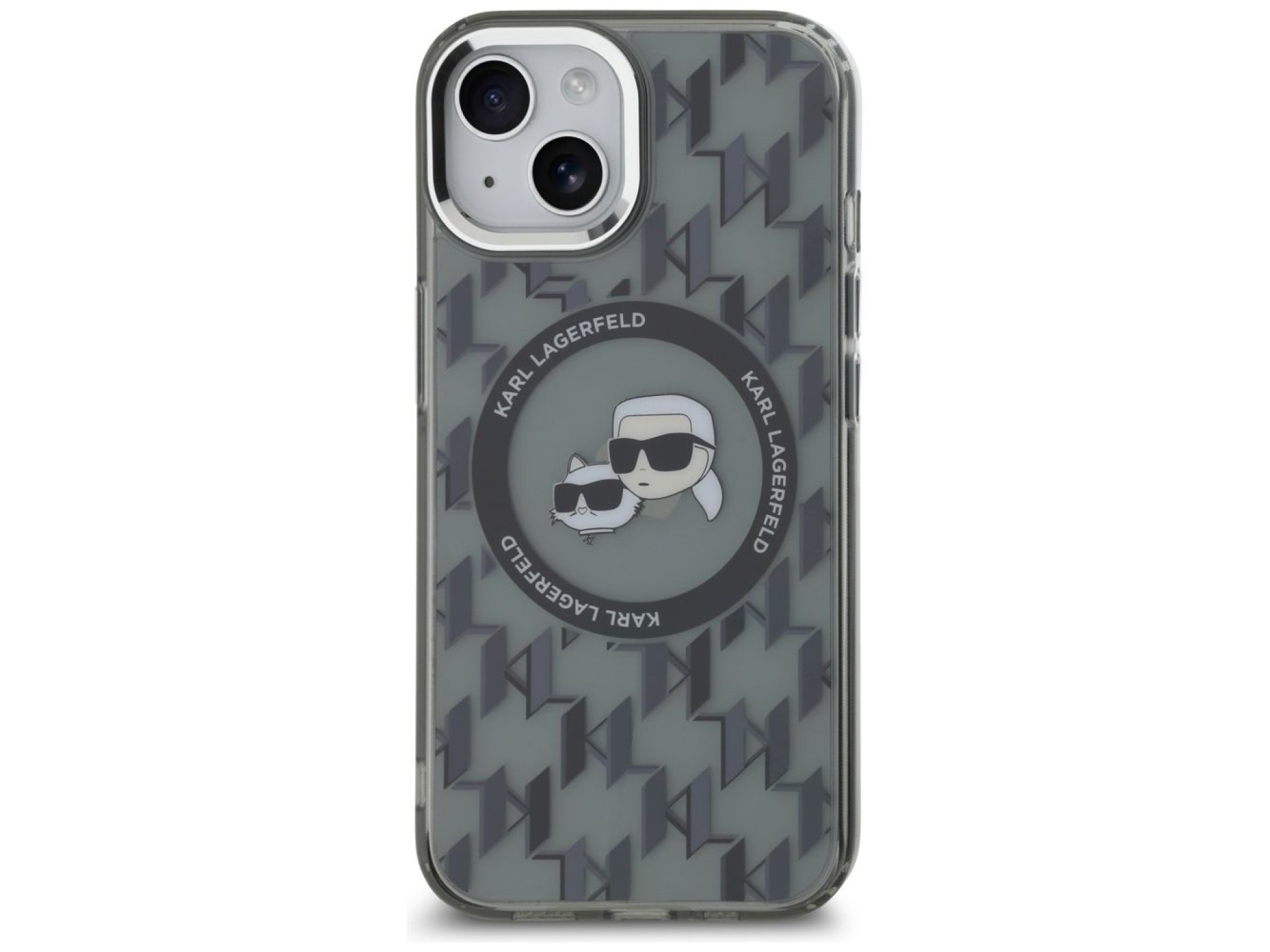 Karl Lagerfeld IML Monogram Karl & Choupette Head MagSafe iPhone 15 Plus Case - Black