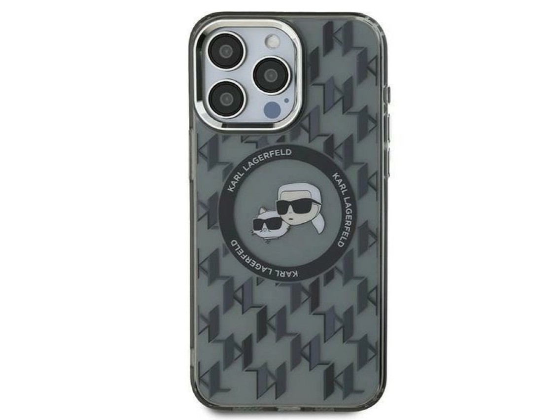 Capa MagSafe para iPhone 15 com monograma Karl Lagerfeld IML Karl & Choupette Head - Preta