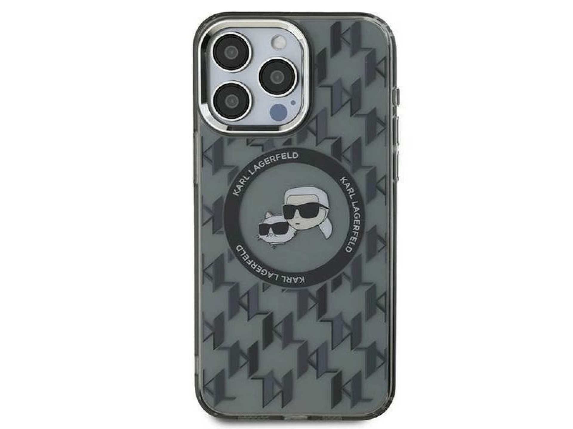 Capa MagSafe para iPhone 15 com monograma Karl Lagerfeld IML Karl & Choupette Head - Preta