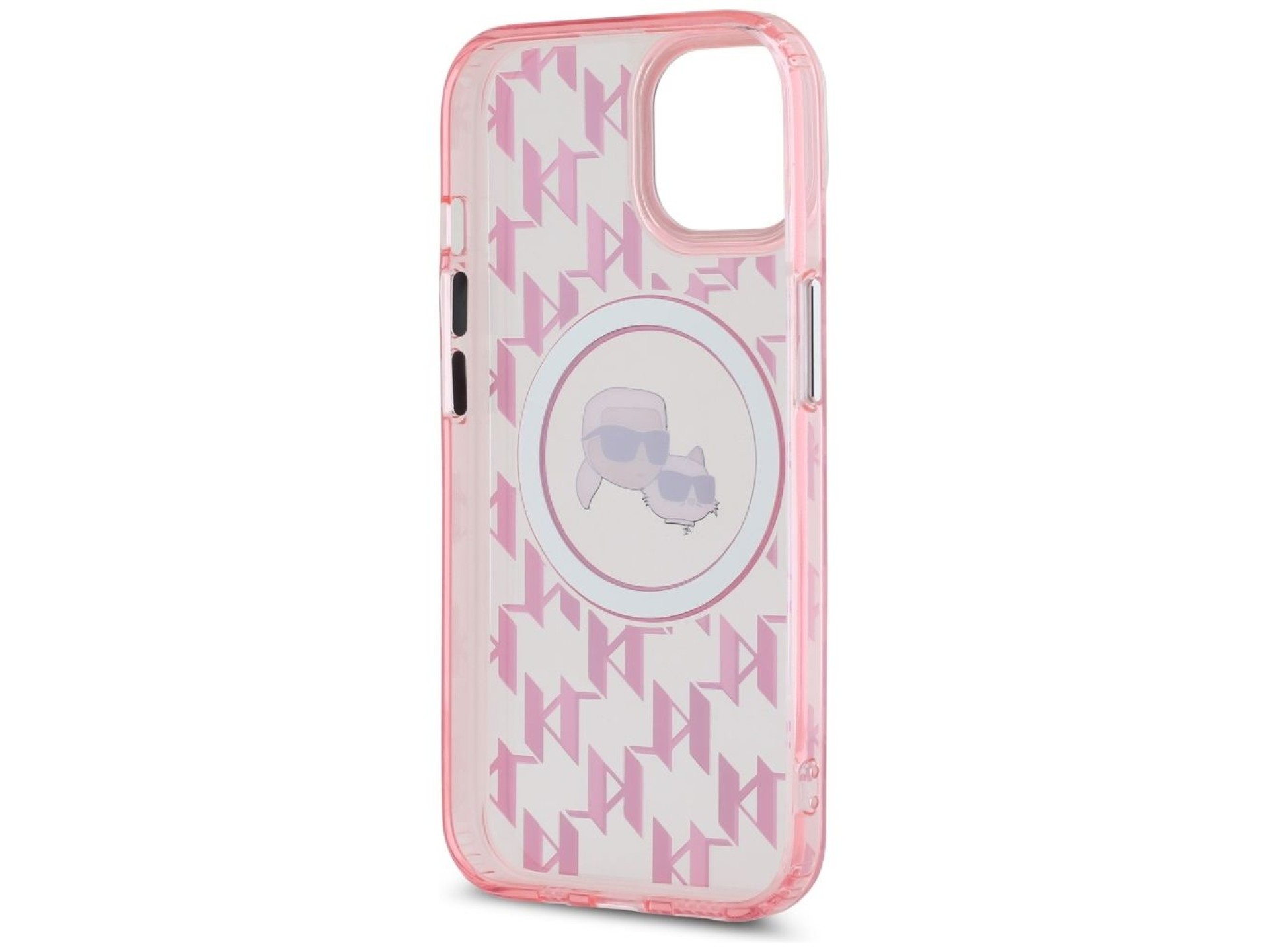 Capa MagSafe para iPhone 15 com monograma Karl Lagerfeld IML Karl & Choupette Head - Rosa