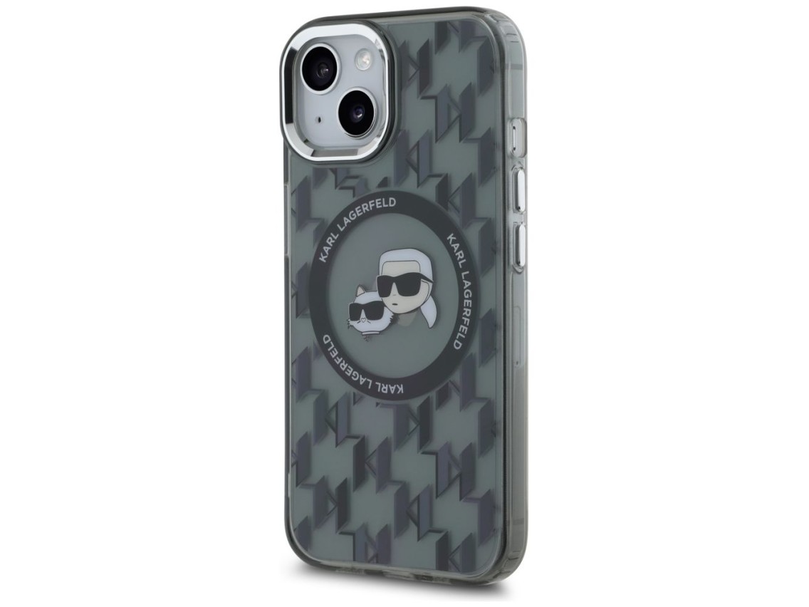 Capa MagSafe para iPhone 15 com monograma Karl Lagerfeld IML Karl & Choupette Head - Preta