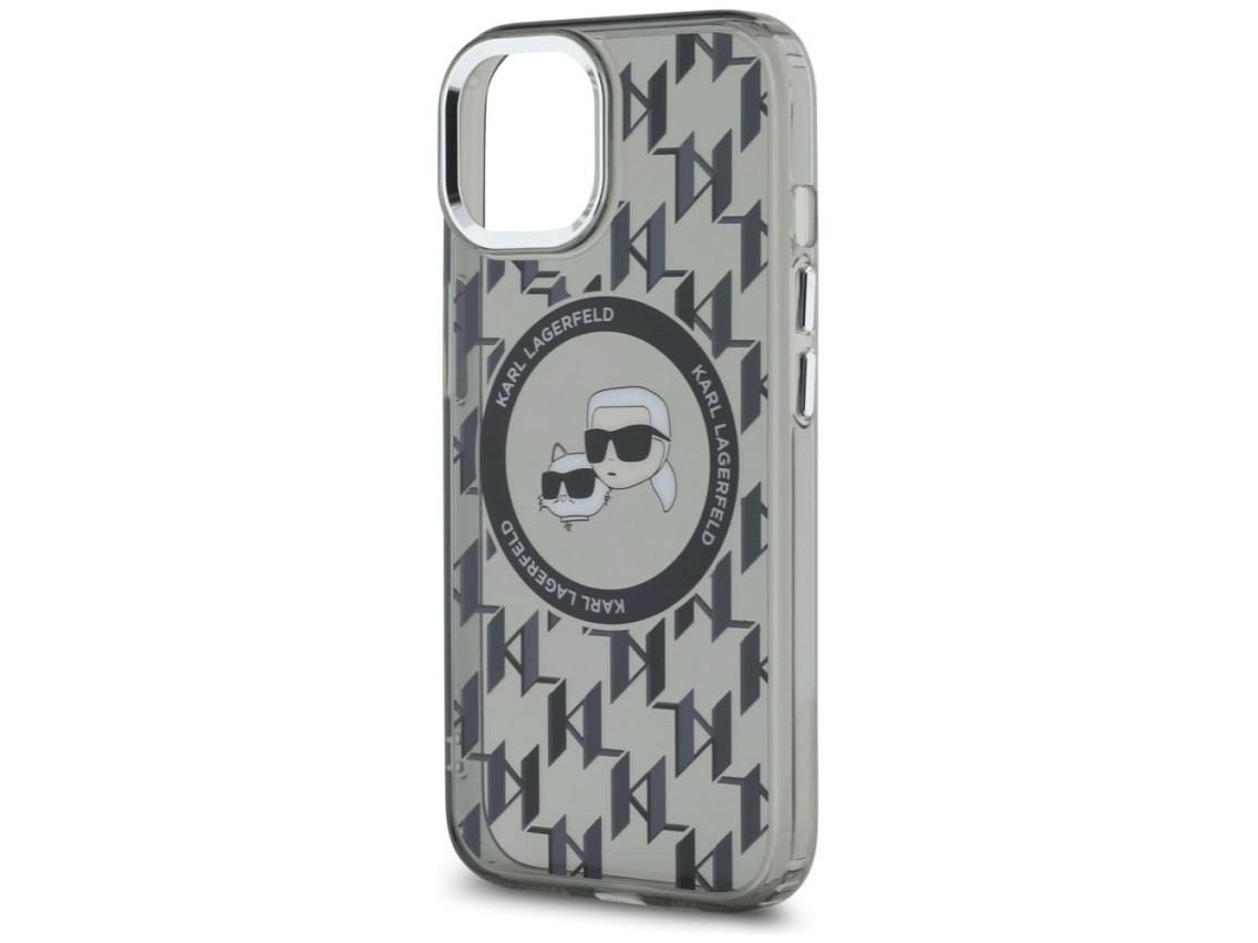 Capa MagSafe para iPhone 15 com monograma Karl Lagerfeld IML Karl & Choupette Head - Preta