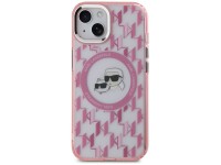 Capa MagSafe para iPhone 15 com monograma Karl Lagerfeld IML Karl & Choupette Head - Rosa