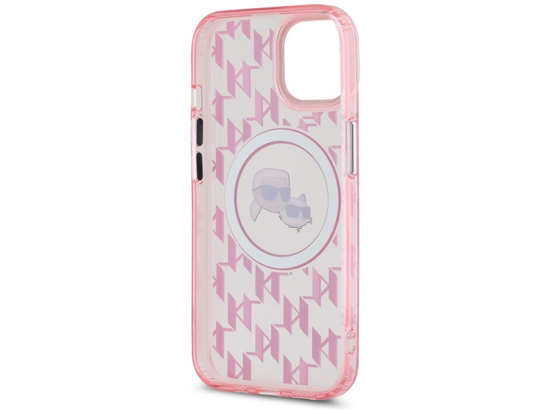 Capa MagSafe para iPhone 15 com monograma Karl Lagerfeld IML Karl & Choupette Head - Rosa