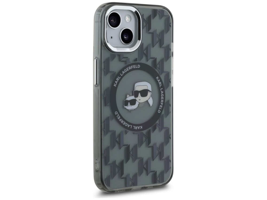 Capa MagSafe para iPhone 15 com monograma Karl Lagerfeld IML Karl & Choupette Head - Preta