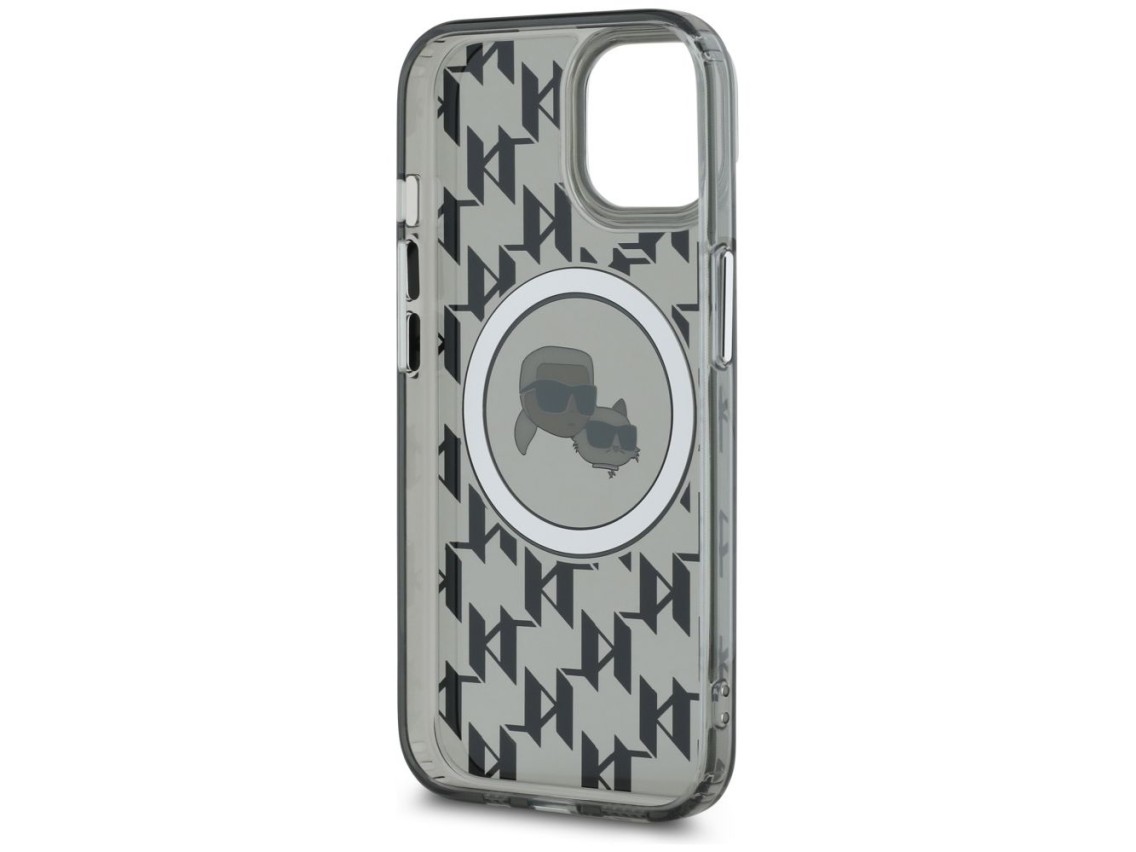 Capa MagSafe para iPhone 15 com monograma Karl Lagerfeld IML Karl & Choupette Head - Preta