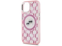 Capa MagSafe para iPhone 15 com monograma Karl Lagerfeld IML Karl & Choupette Head - Rosa