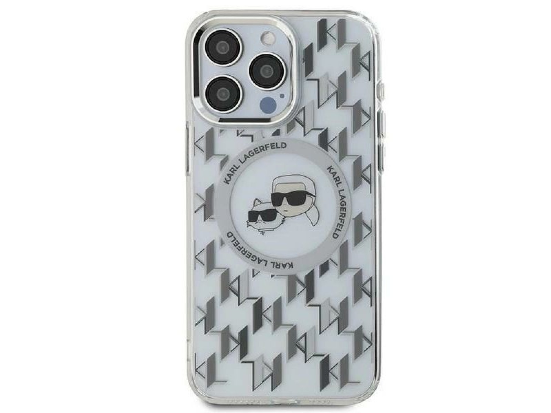 Karl Lagerfeld IML Monogram Karl & Choupette Head MagSafe iPhone 15 Case - Clear