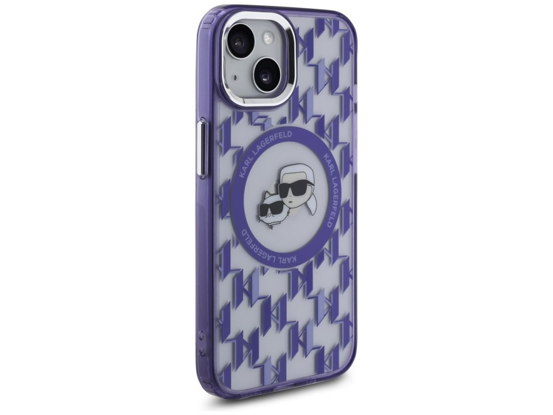 Funda Karl Lagerfeld IML Monogram Karl & Choupette Head MagSafe para iPhone 15 - Morada