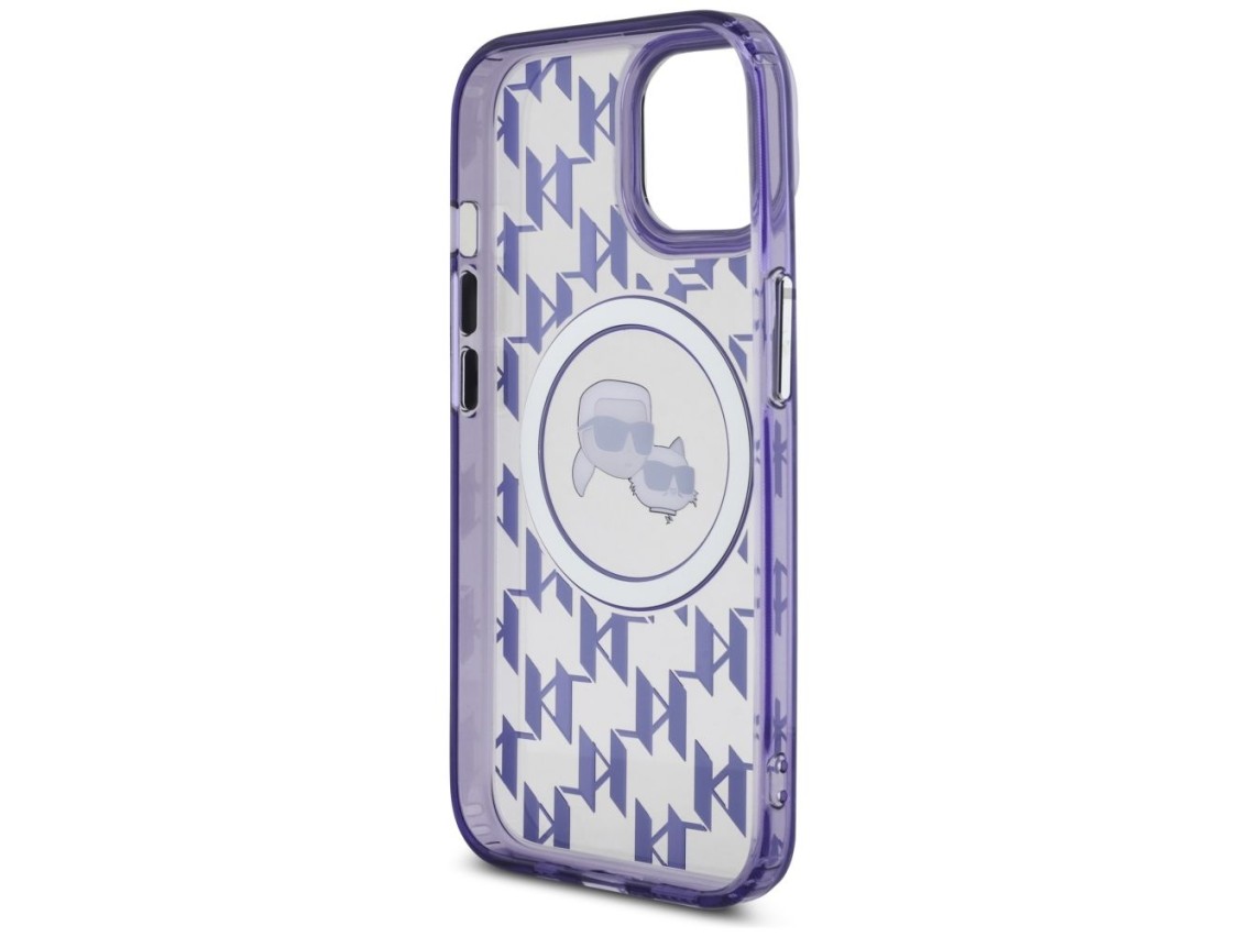 Funda Karl Lagerfeld IML Monogram Karl & Choupette Head MagSafe para iPhone 15 - Morada