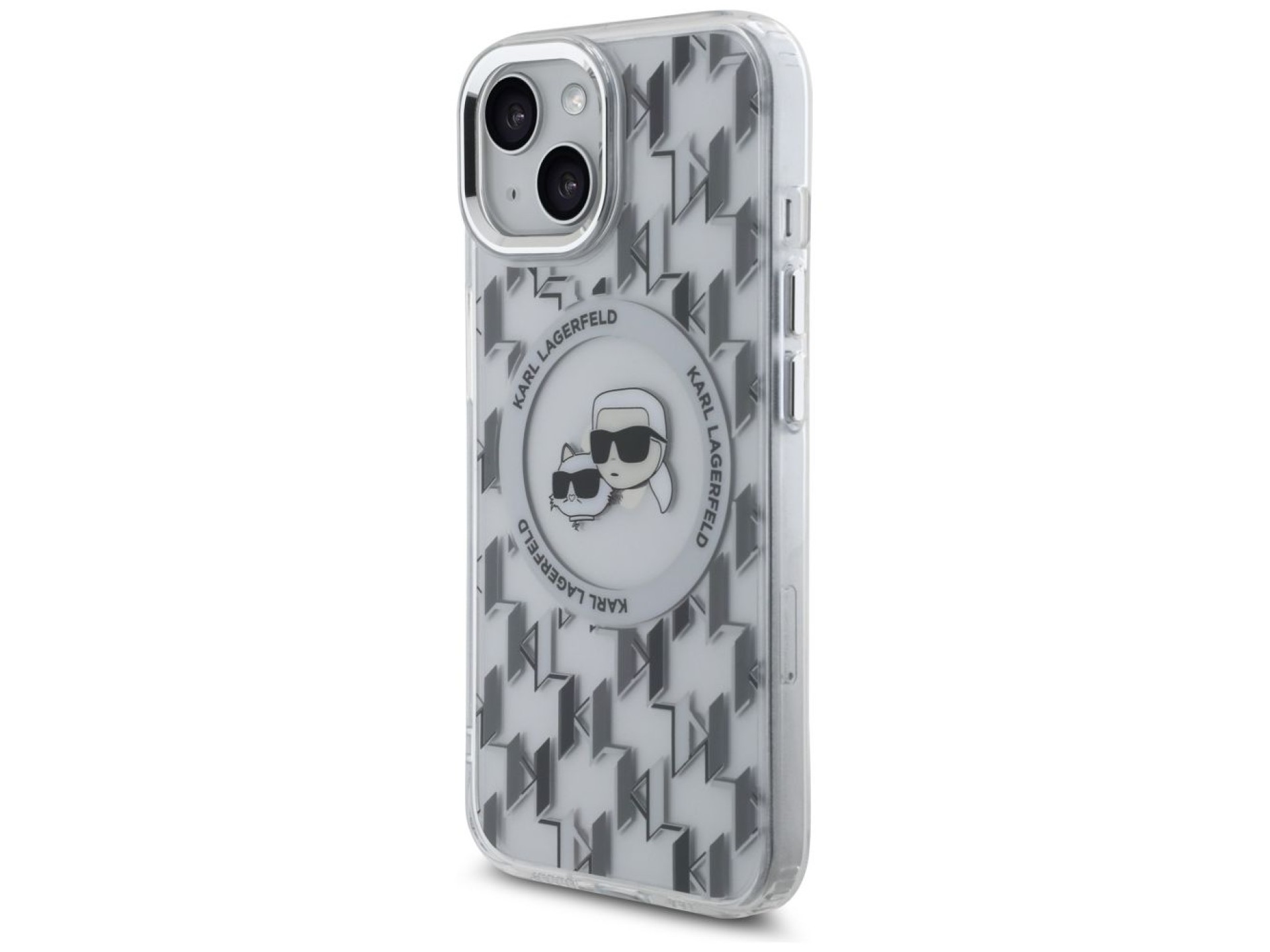 Karl Lagerfeld IML Monogram Karl & Choupette Head MagSafe iPhone 15 Case - Clear