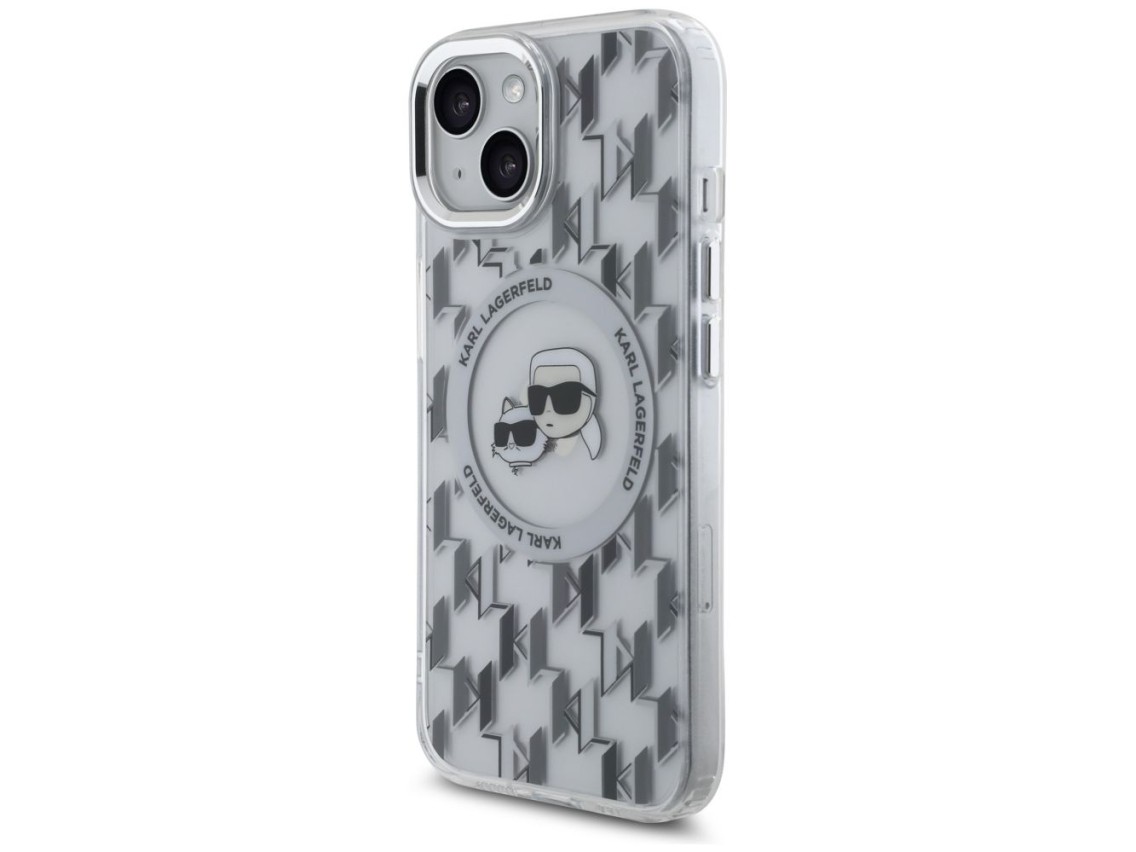 Karl Lagerfeld IML Monogram Karl & Choupette Head MagSafe iPhone 15 Case - Clear