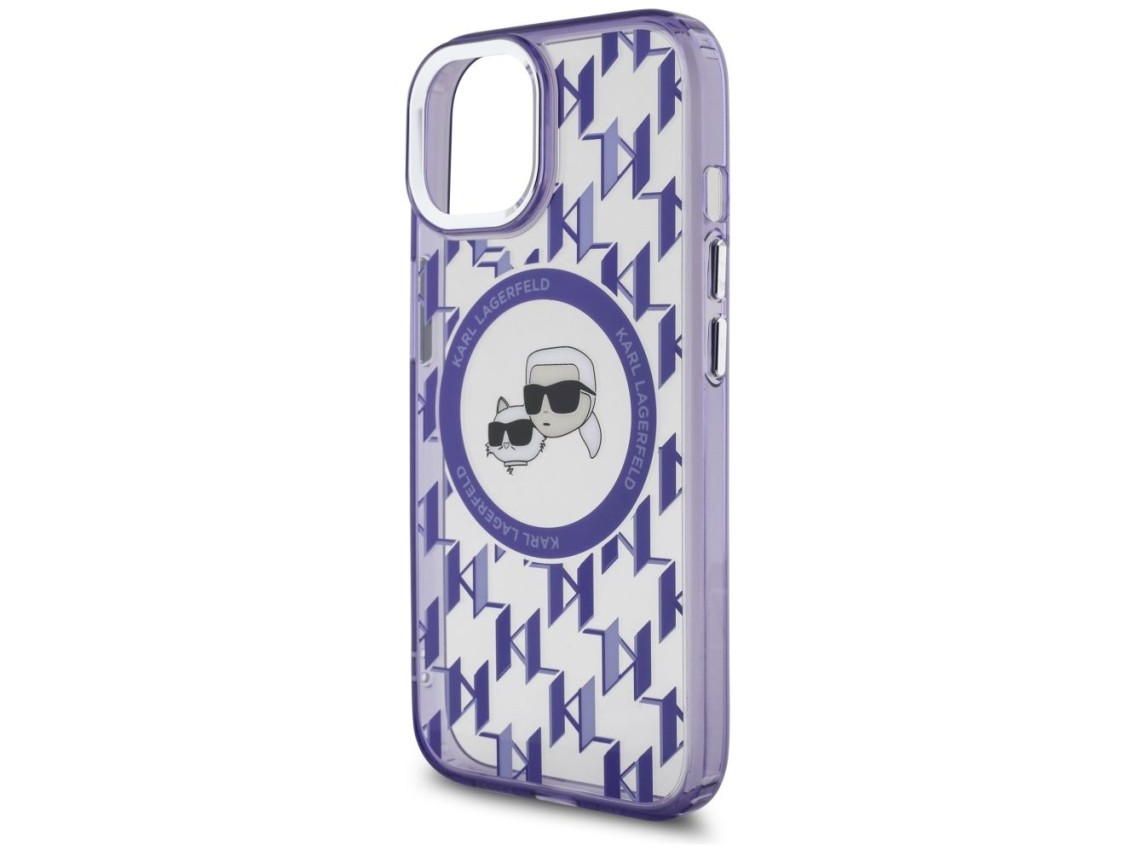 Funda Karl Lagerfeld IML Monogram Karl & Choupette Head MagSafe para iPhone 15 - Morada