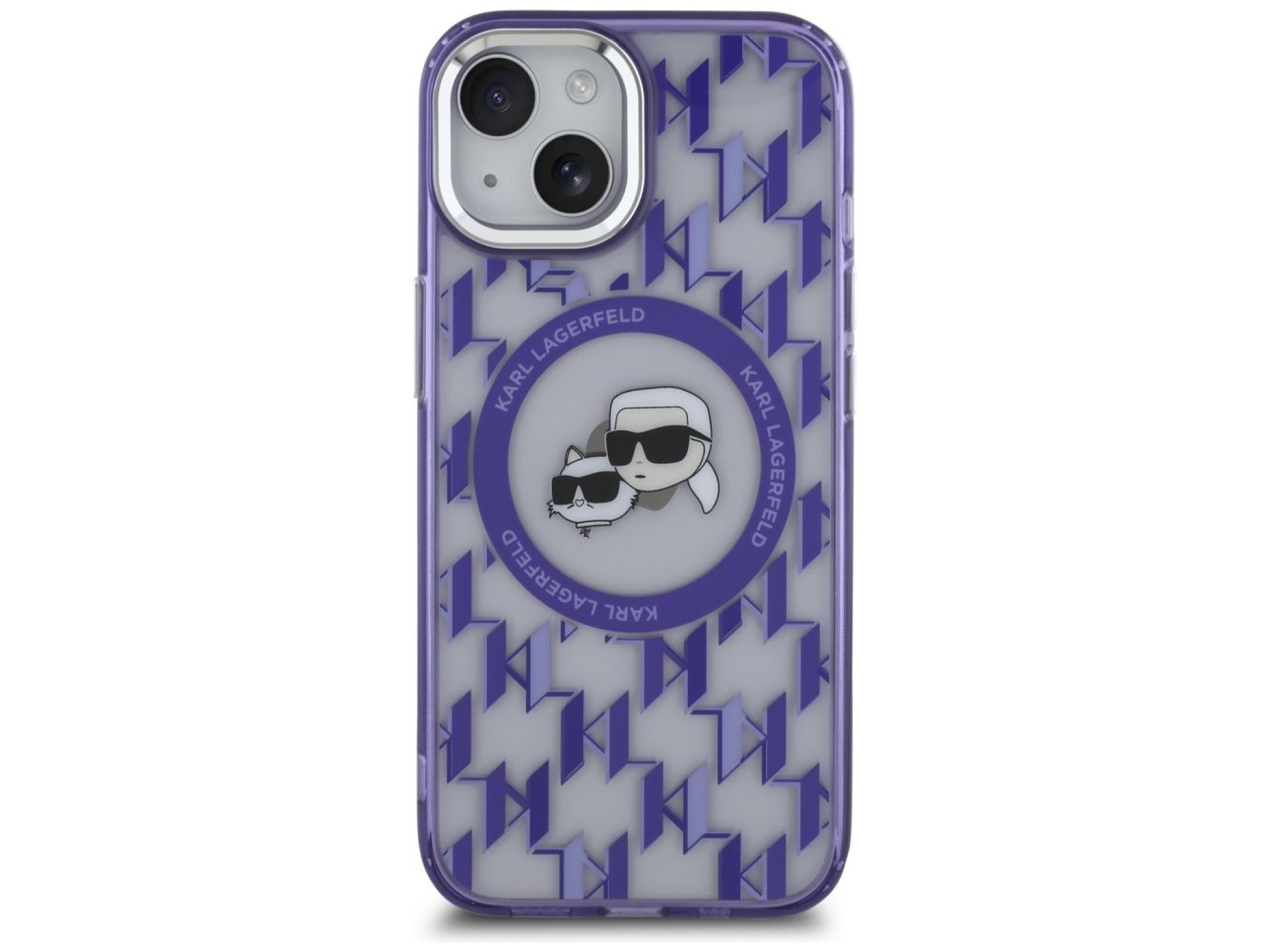 Funda Karl Lagerfeld IML Monogram Karl & Choupette Head MagSafe para iPhone 15 - Morada