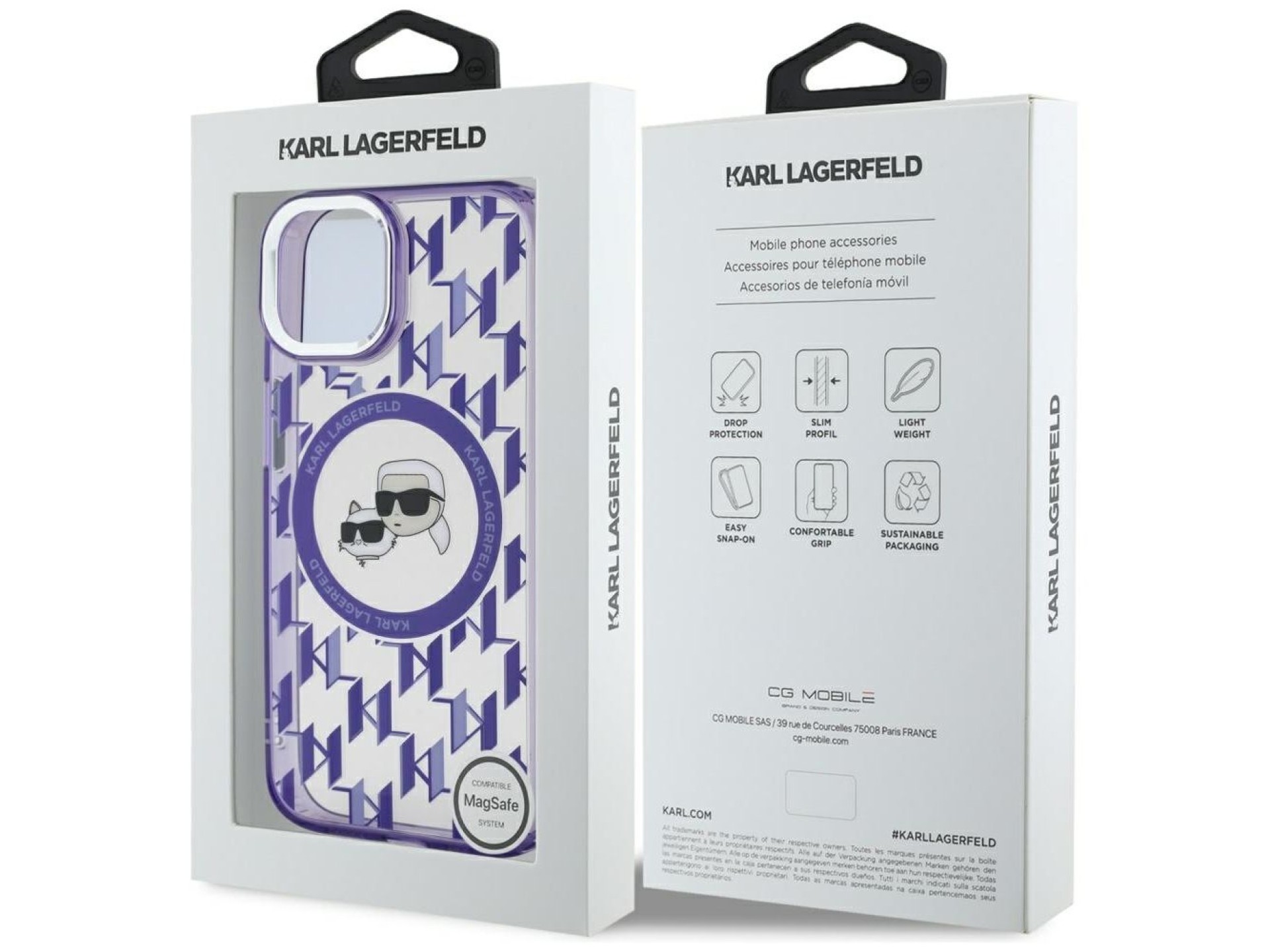 Funda Karl Lagerfeld IML Monogram Karl & Choupette Head MagSafe para iPhone 15 - Morada