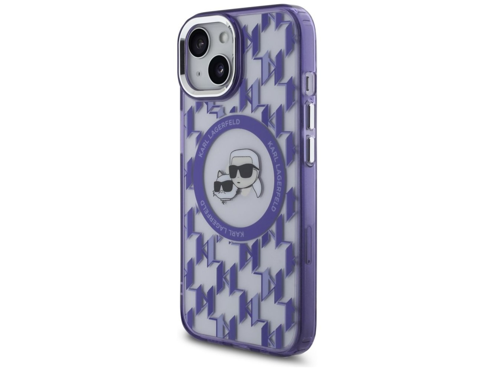 Funda Karl Lagerfeld IML Monogram Karl & Choupette Head MagSafe para iPhone 15 - Morada