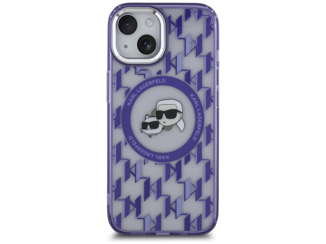Funda Karl Lagerfeld IML Monogram Karl & Choupette Head MagSafe para iPhone 15 - Morada
