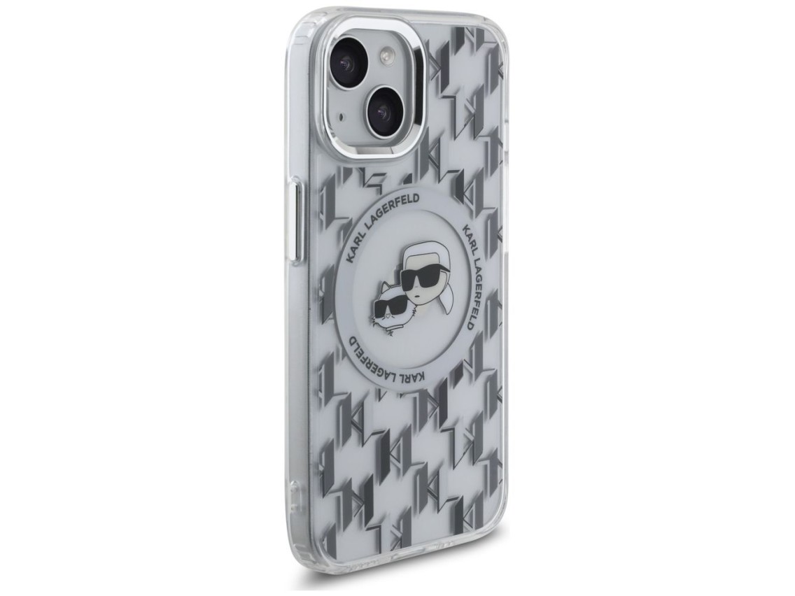Karl Lagerfeld IML Monogram Karl & Choupette Head MagSafe iPhone 15 Case - Clear