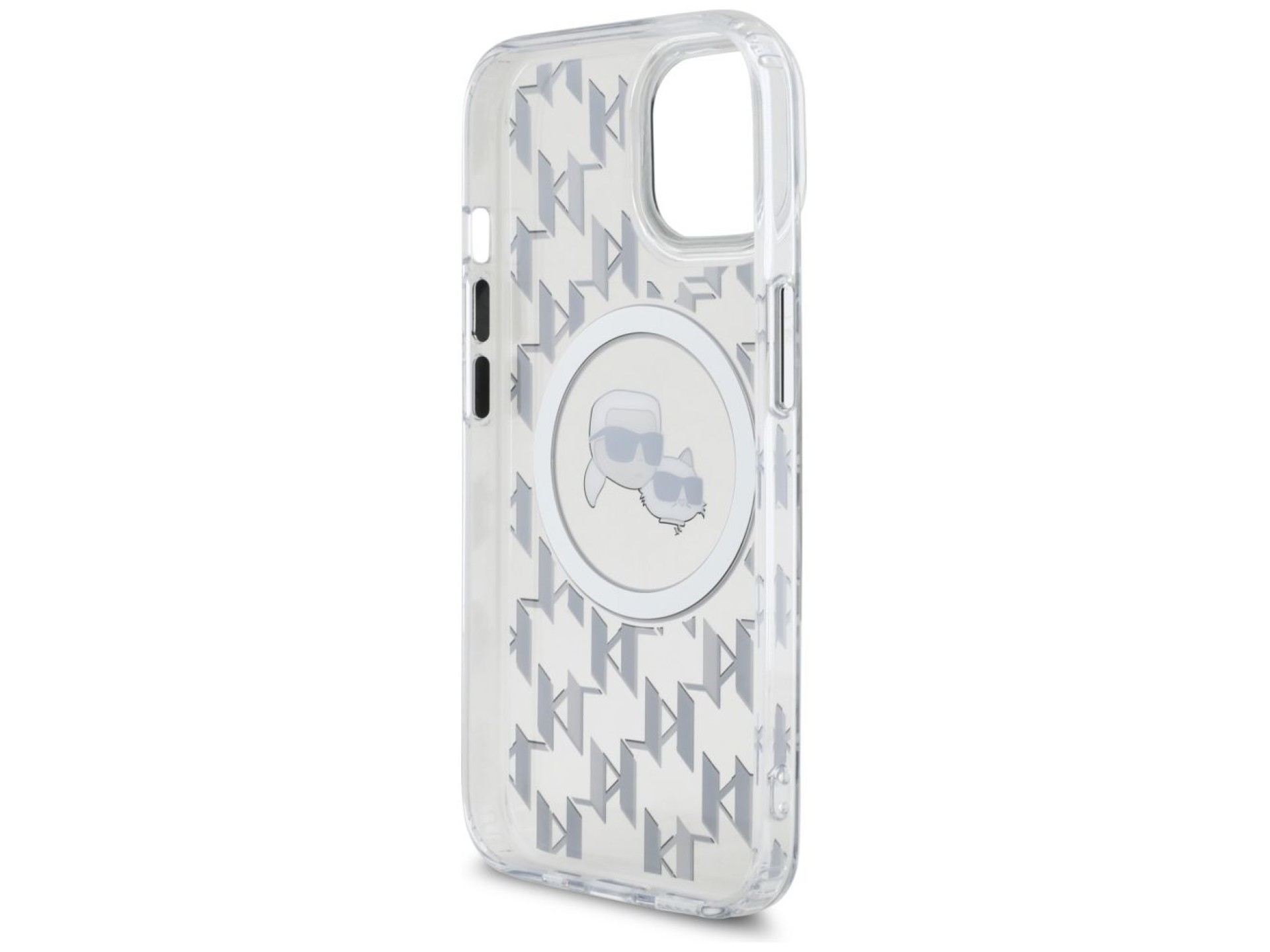 Karl Lagerfeld IML Monogram Karl & Choupette Head MagSafe iPhone 15 Case - Clear