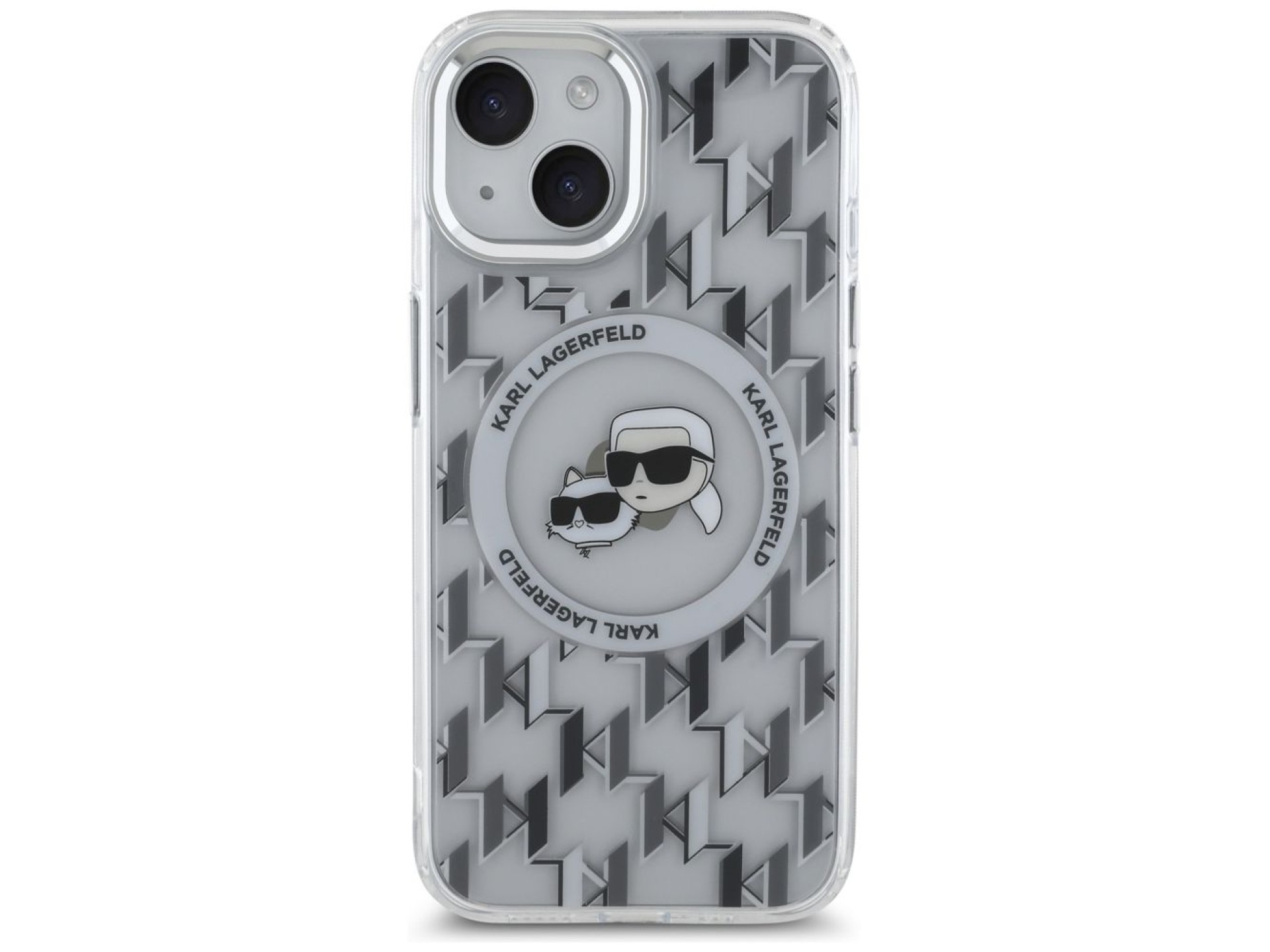 Karl Lagerfeld IML Monogram Karl & Choupette Head MagSafe iPhone 15 Case - Clear