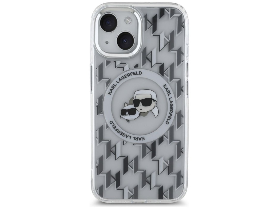 Karl Lagerfeld IML Monogram Karl & Choupette Head MagSafe iPhone 15 Case - Clear