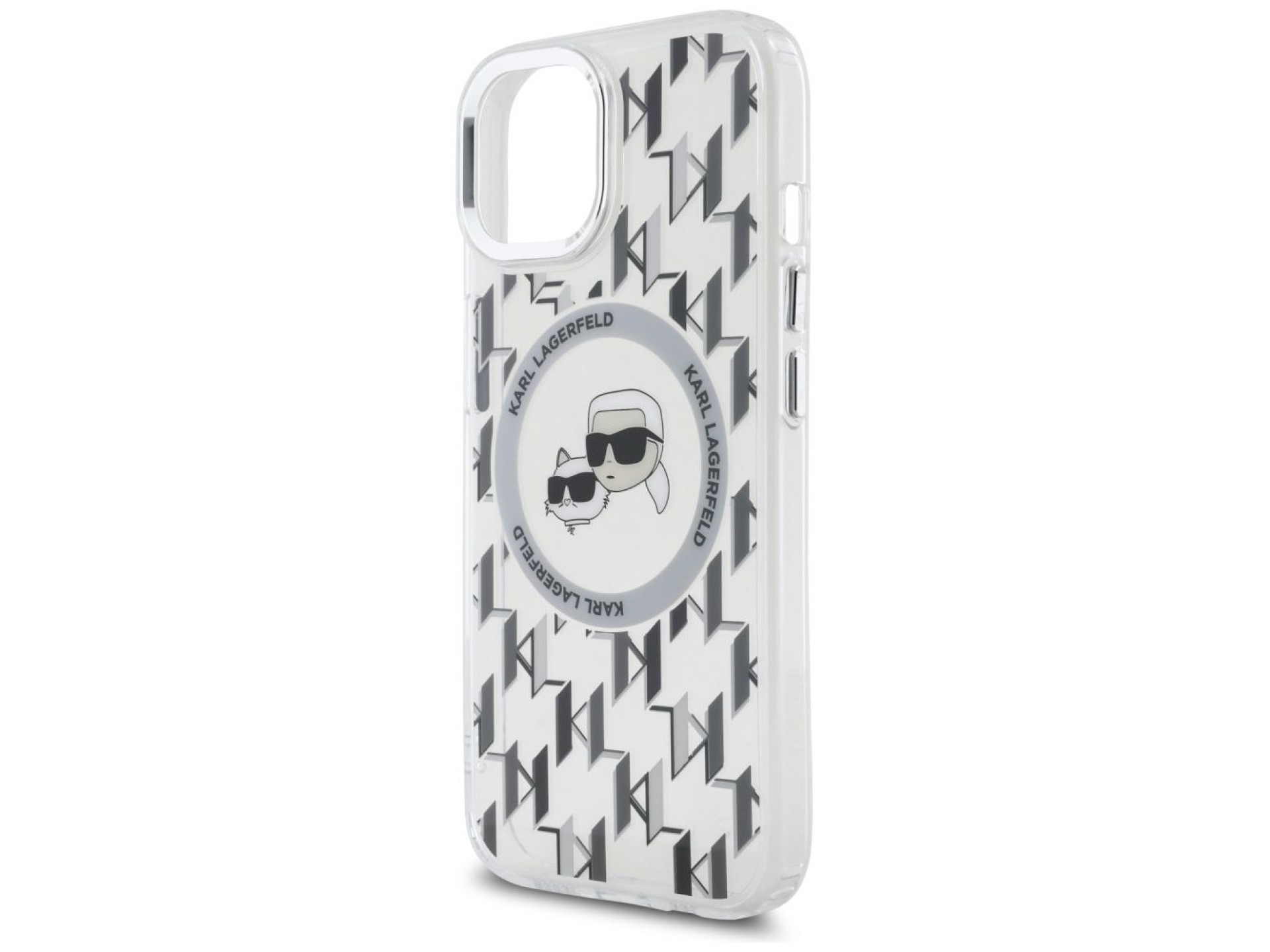 Karl Lagerfeld IML Monogram Karl & Choupette Head MagSafe iPhone 15 Case - Clear
