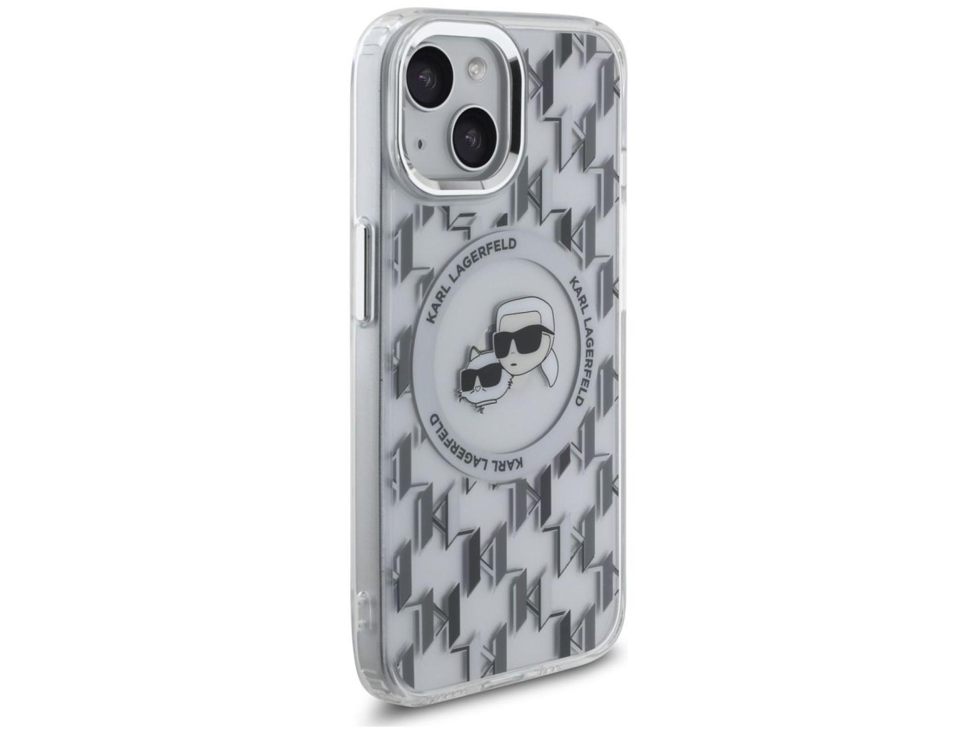 Karl Lagerfeld IML Monogram Karl & Choupette Head MagSafe iPhone 15 Case - Clear
