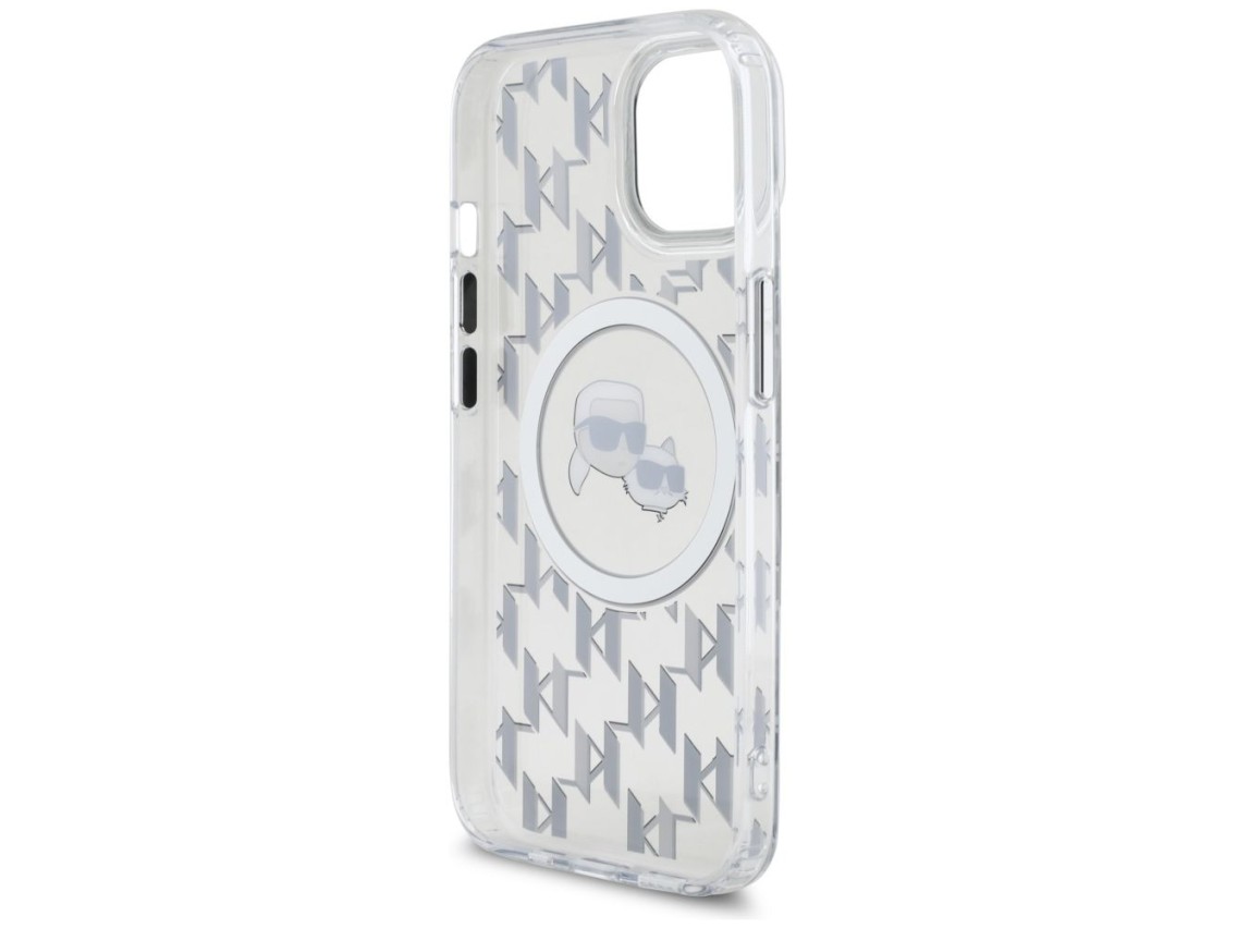 Karl Lagerfeld IML Monogram Karl & Choupette Head MagSafe iPhone 15 Case - Clear