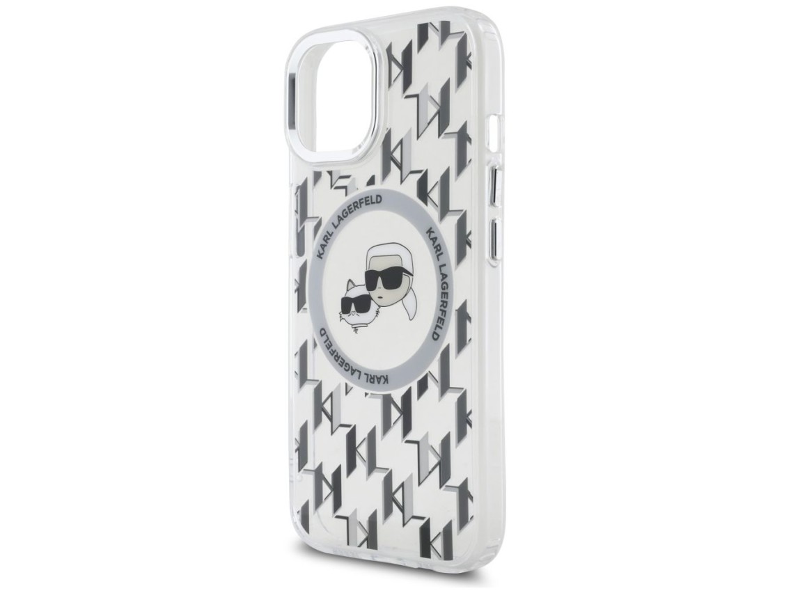 Karl Lagerfeld IML Monogram Karl & Choupette Head MagSafe iPhone 15 Case - Clear