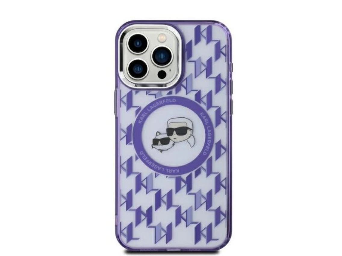 Funda Karl Lagerfeld IML Monogram Karl & Choupette Head MagSafe para iPhone 15 - Morada
