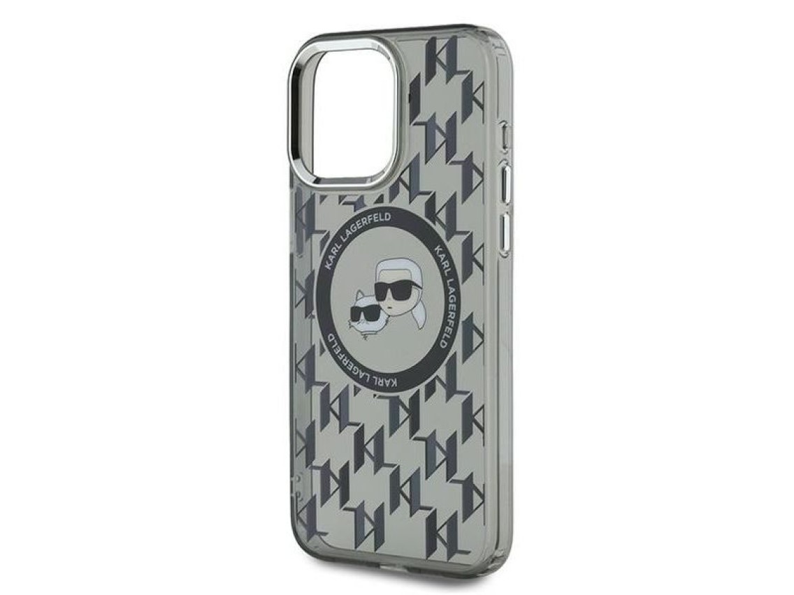 Karl Lagerfeld IML Monogram Karl & Choupette Head MagSafe Case for iPhone 15 Pro Max - Black