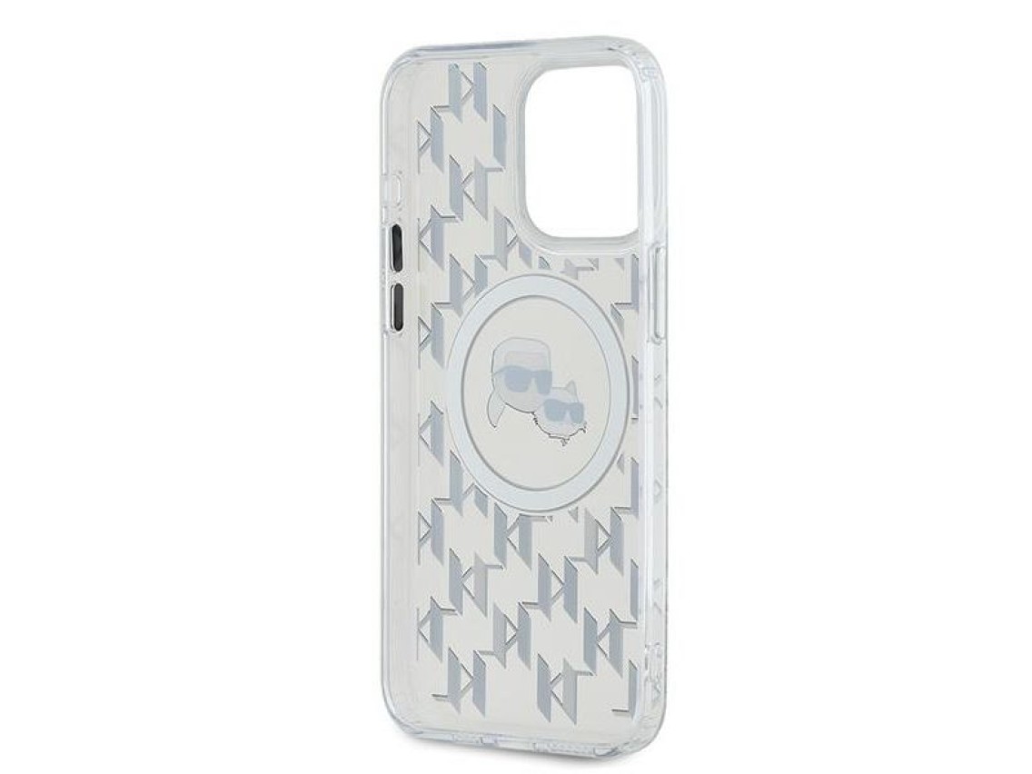 Karl Lagerfeld IML Monogram Karl & Choupette Head MagSafe Case for iPhone 15 Pro Max - Clear