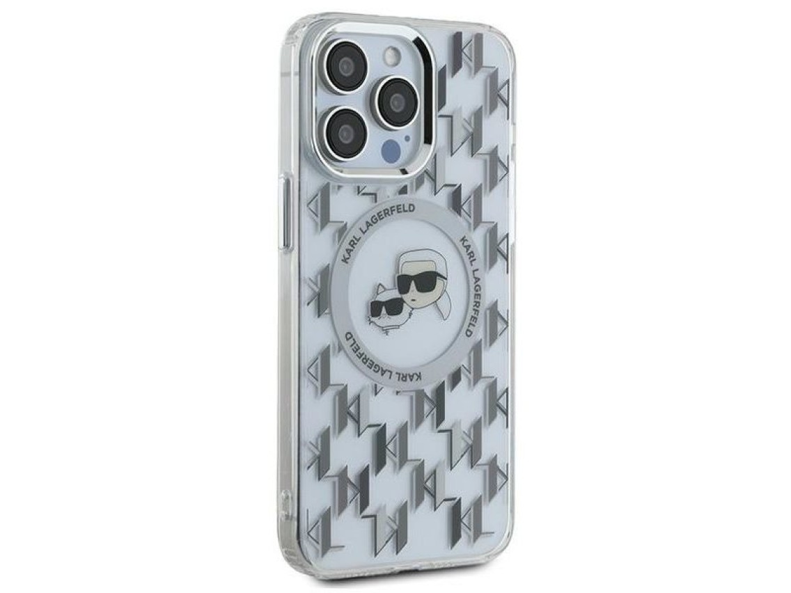 Karl Lagerfeld IML Monogram Karl & Choupette Head MagSafe Case for iPhone 15 Pro Max - Clear