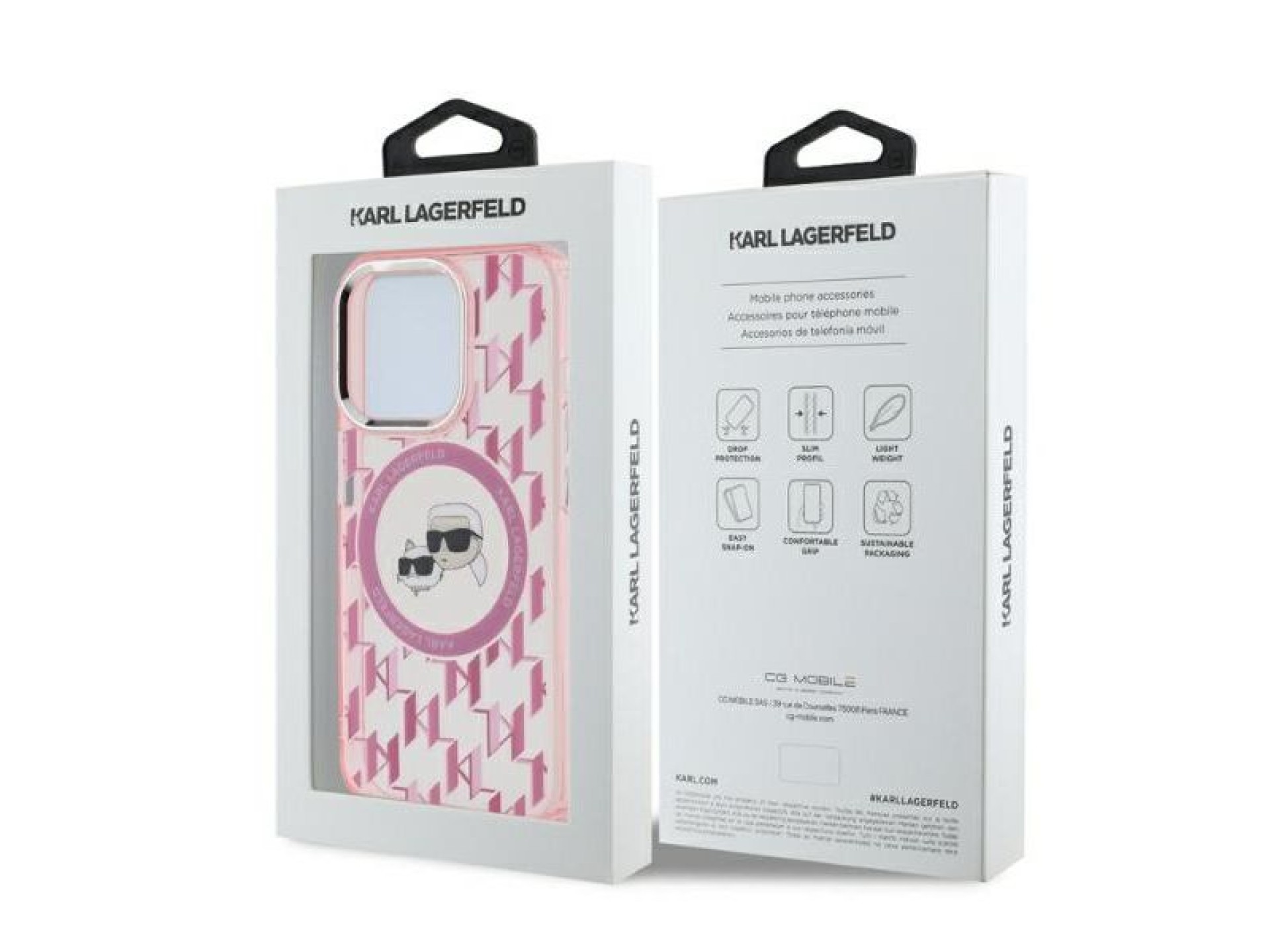 Karl Lagerfeld IML Monogram Karl & Choupette Head MagSafe Case for iPhone 15 Pro Max - Pink