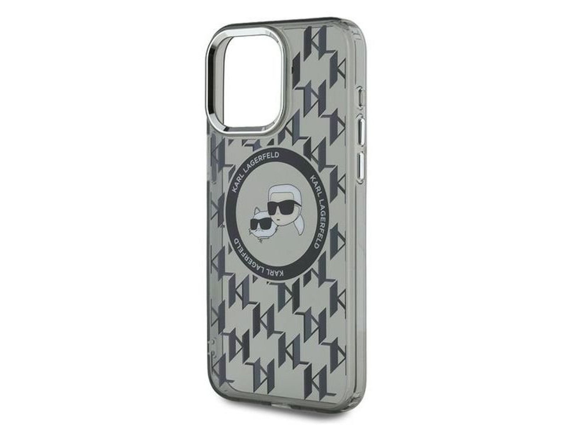 Karl Lagerfeld IML Monogram Karl & Choupette Head MagSafe Case for iPhone 15 Pro Max - Black