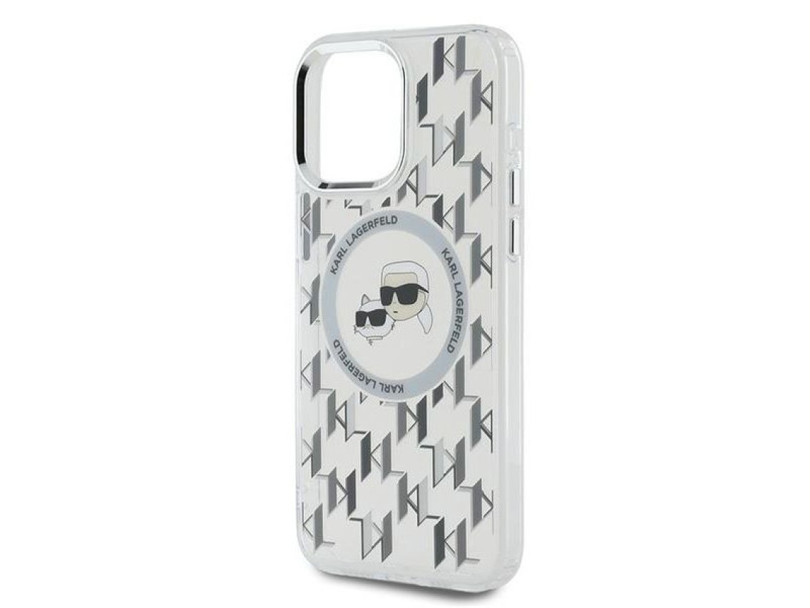 Karl Lagerfeld IML Monogram Karl & Choupette Head MagSafe Case for iPhone 15 Pro Max - Clear