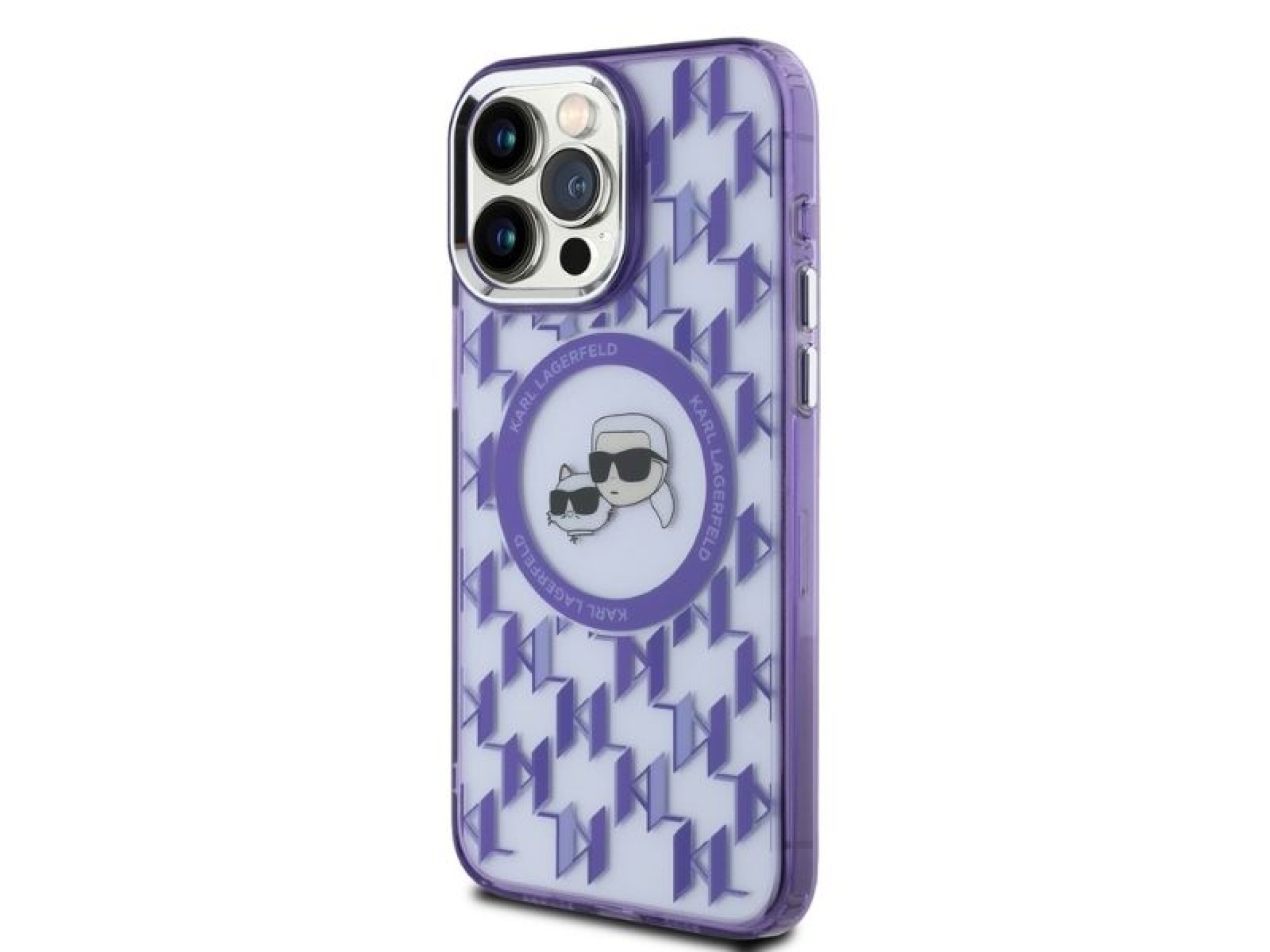 Funda MagSafe Karl Lagerfeld IML Monogram Karl & Choupette Head para iPhone 15 Pro Max - Morada