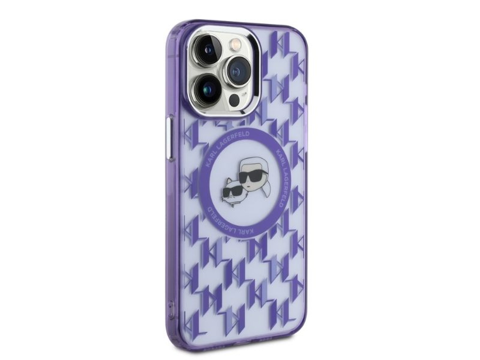 Funda MagSafe Karl Lagerfeld IML Monogram Karl & Choupette Head para iPhone 15 Pro Max - Morada