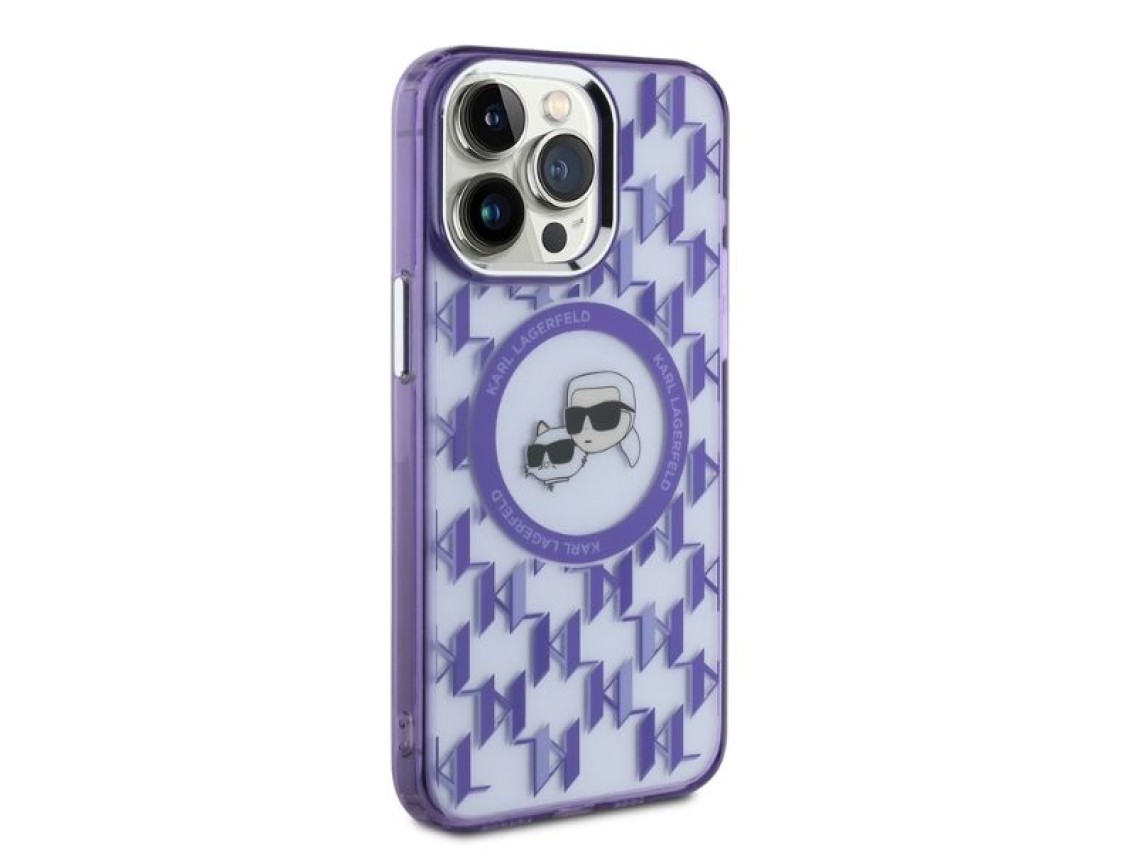Funda MagSafe Karl Lagerfeld IML Monogram Karl & Choupette Head para iPhone 15 Pro Max - Morada