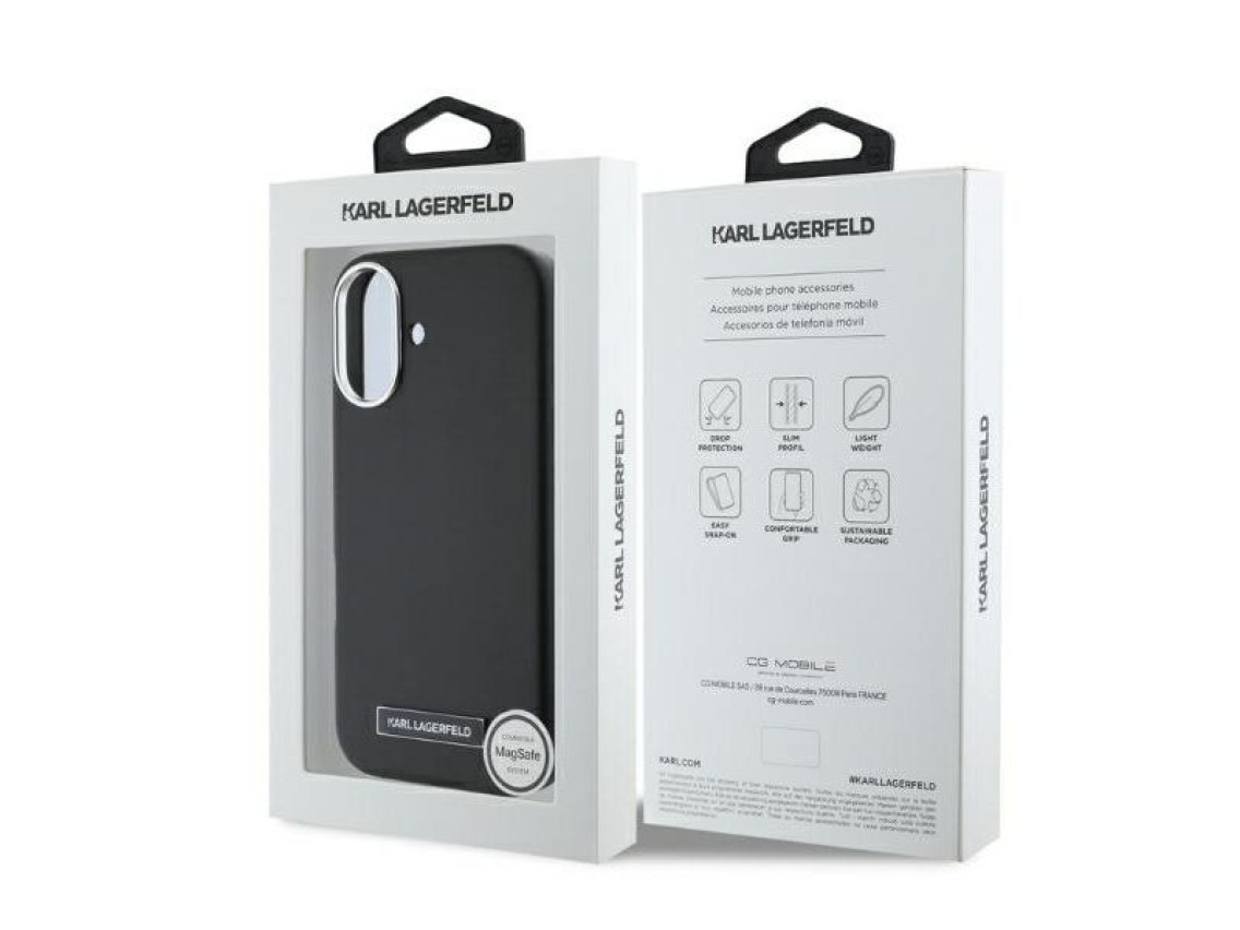 Karl Lagerfeld FW Metal Plate MagSafe iPhone 16 Case - Black