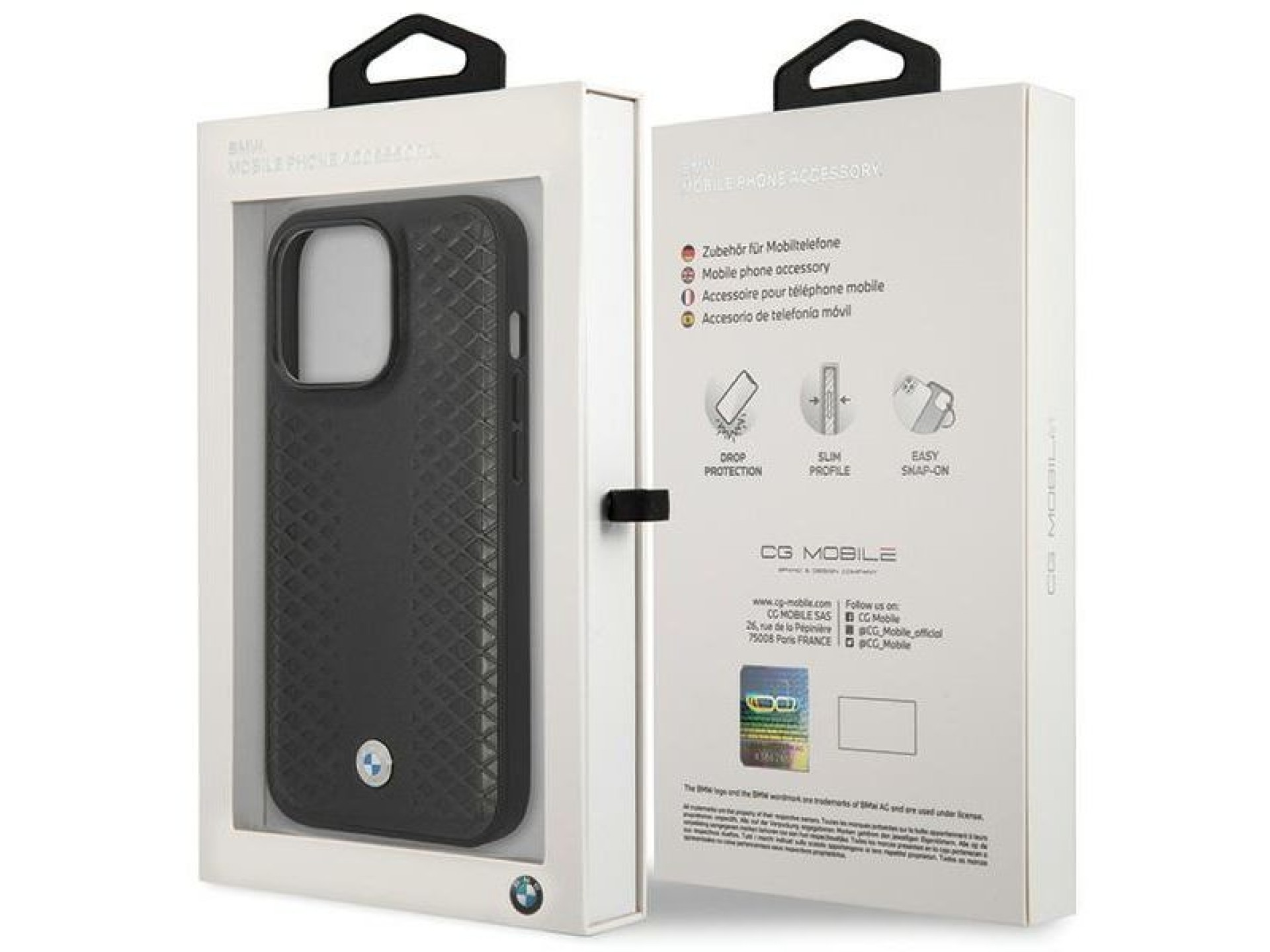 BMW Leather Diamond Pattern case for iPhone 14 Pro - black