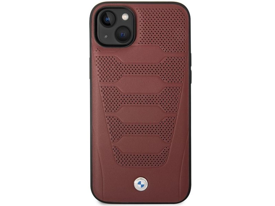 Capa BMW BMHCP14S22RPSR para iPhone 14 6.1" na cor bordô/padrão de bancos em couro bordô