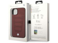 Capa BMW BMHCP14S22RPSR para iPhone 14 6.1" na cor bordô/padrão de bancos em couro bordô Capa BMW BMHCP14S22RPSR para iPhone 14 6.1" na cor bordô/padrão de bancos em couro bordô