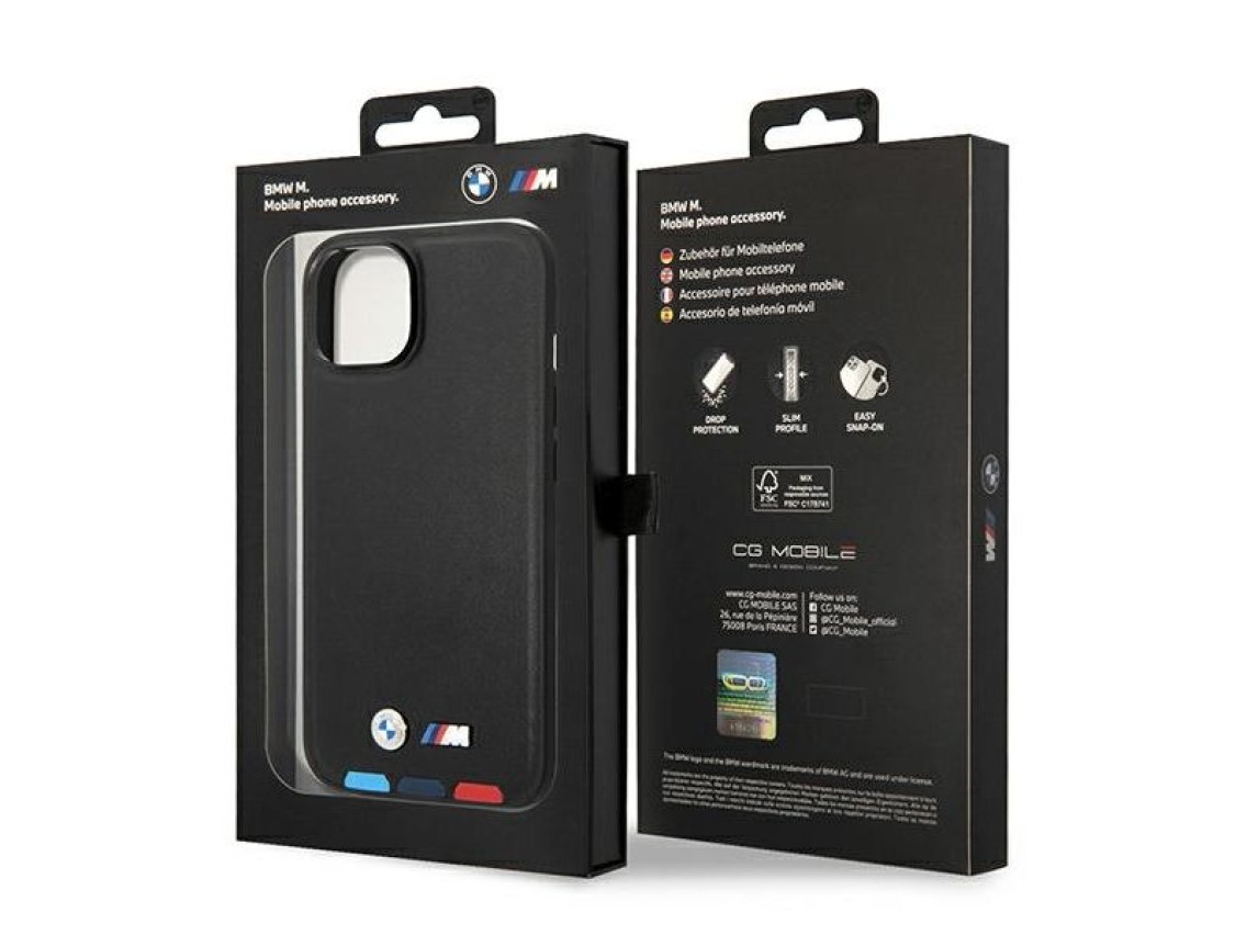 Case BMW BMHCP14M22PTDK iPhone 14 Plus 6.7 "black / black Leather Stamp Tricolor