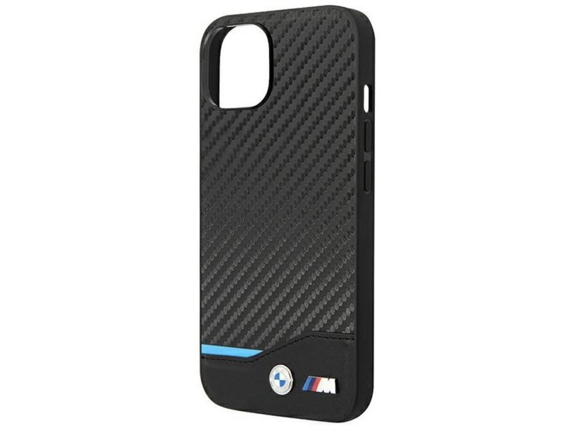 Funda BMW BMHCP14M22NBCK para iPhone 14 Plus de 6,7" negra / negra, de cuero y carbono.
