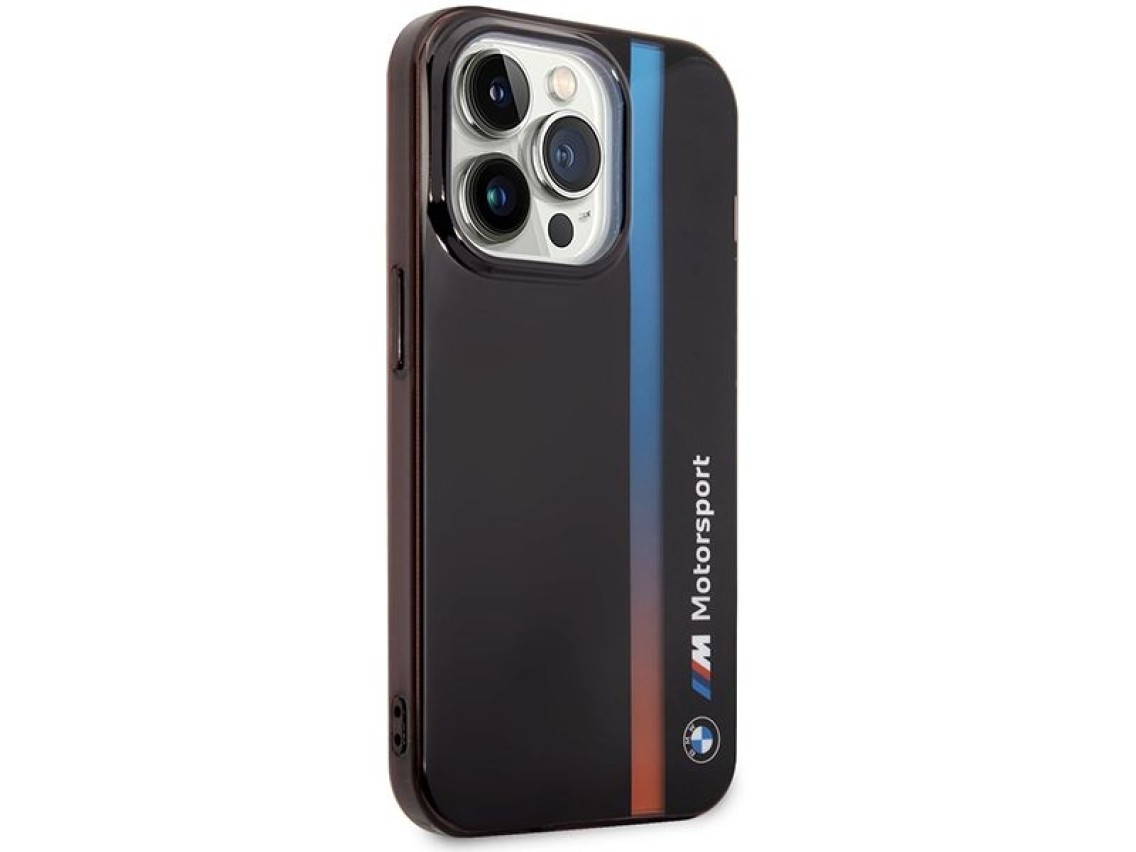 Capa BMW BMHCP14L22HVGV para iPhone 14 Pro 6.1" preta/preta com listras tricolores IML