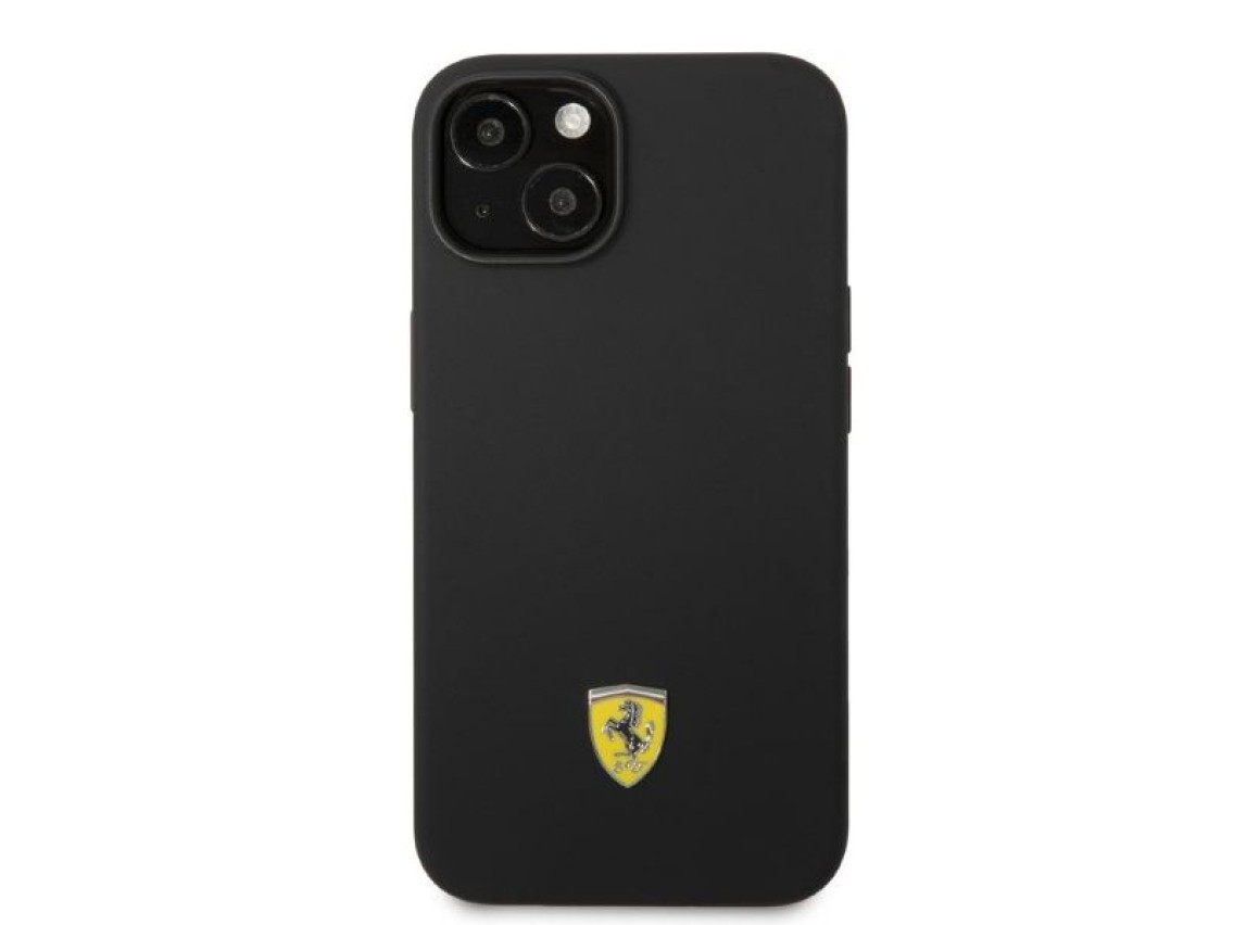 Ferrari FEHMSIP14SBK iPhone 14 6.1" capa rígida preta/preta com logotipo metálico em silicone e MagS