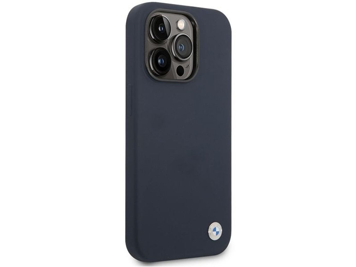 Capa BMW BMHMP14XSILNA para iPhone 14 Pro Max 6.7" azul marinho/azul marinho, em silicone com logoti